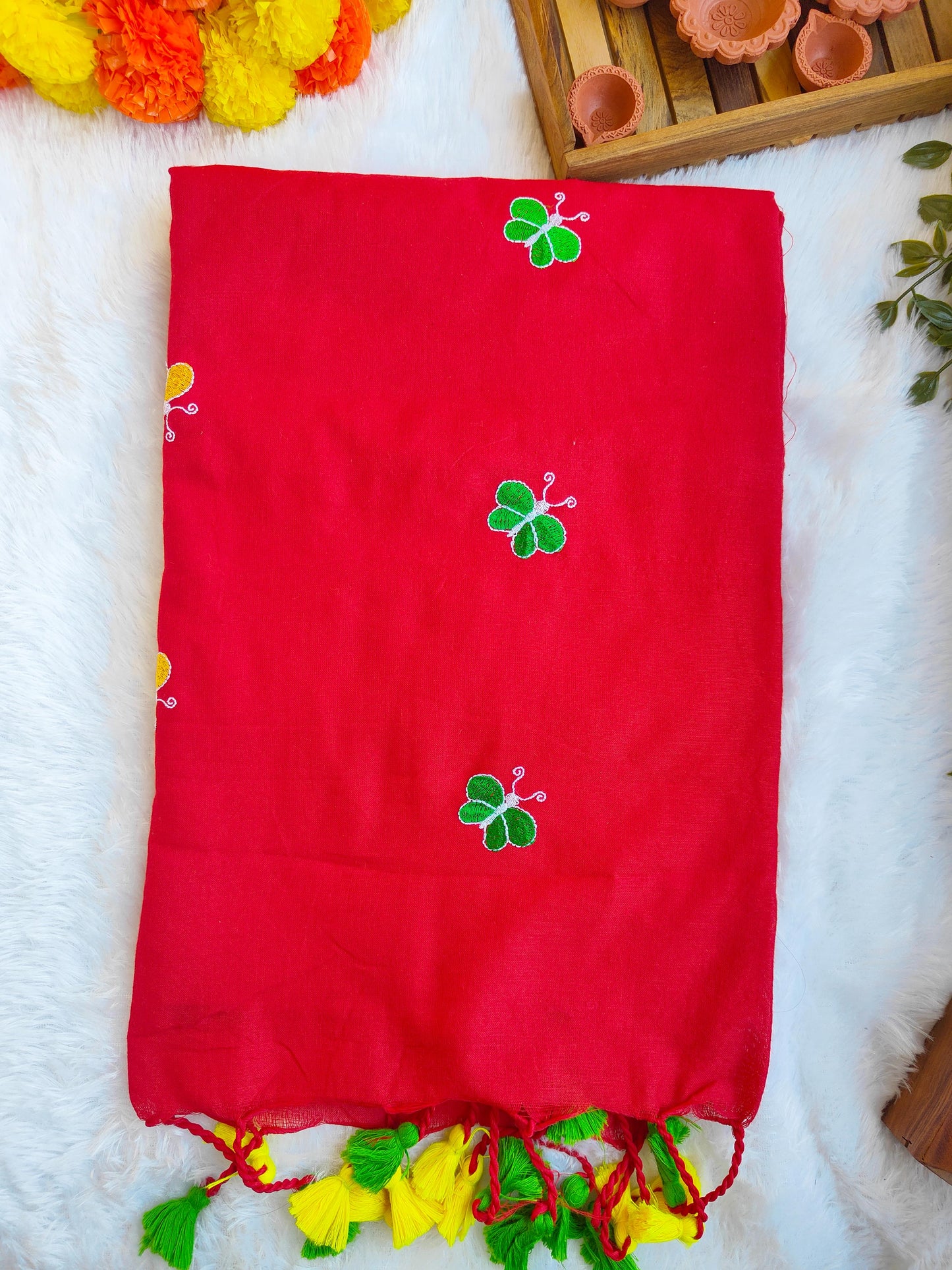 RED BUTTERFLY KHADI COTTON SAREE