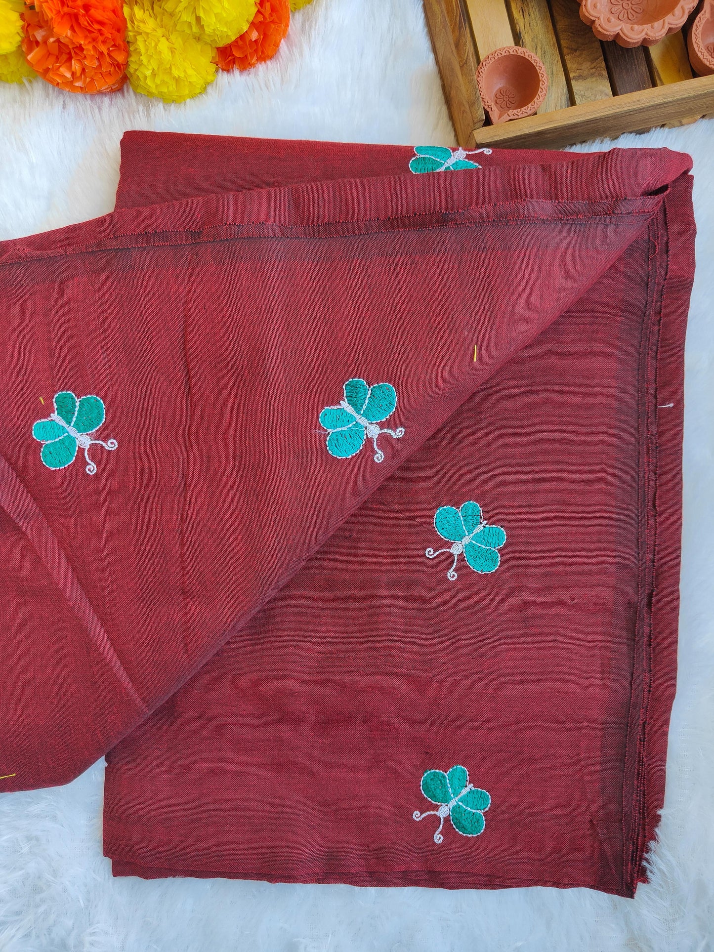 MAROON BUTTERFLY KHADI COTTON SAREE