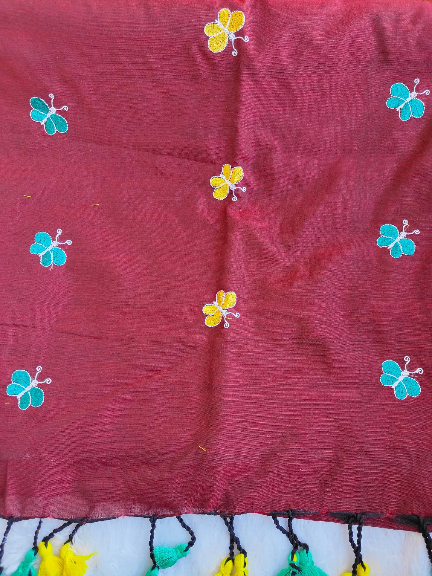 MAROON BUTTERFLY KHADI COTTON SAREE