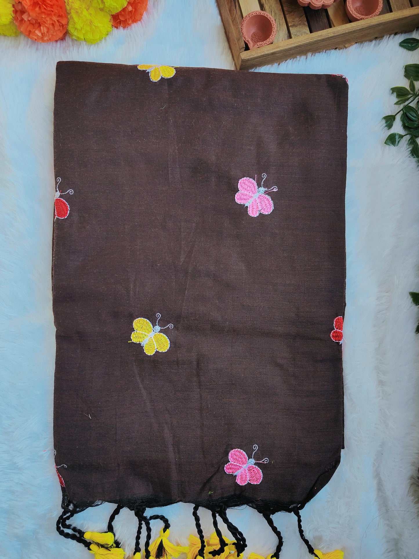 BROWN BUTTERFLY KHADI COTTON SAREE