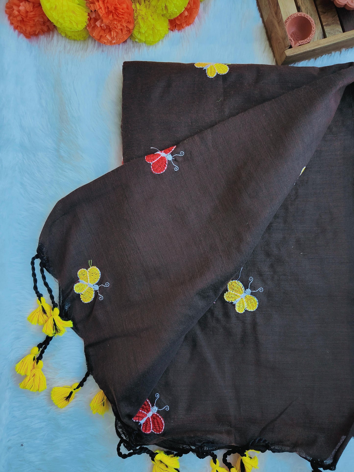 BROWN BUTTERFLY KHADI COTTON SAREE