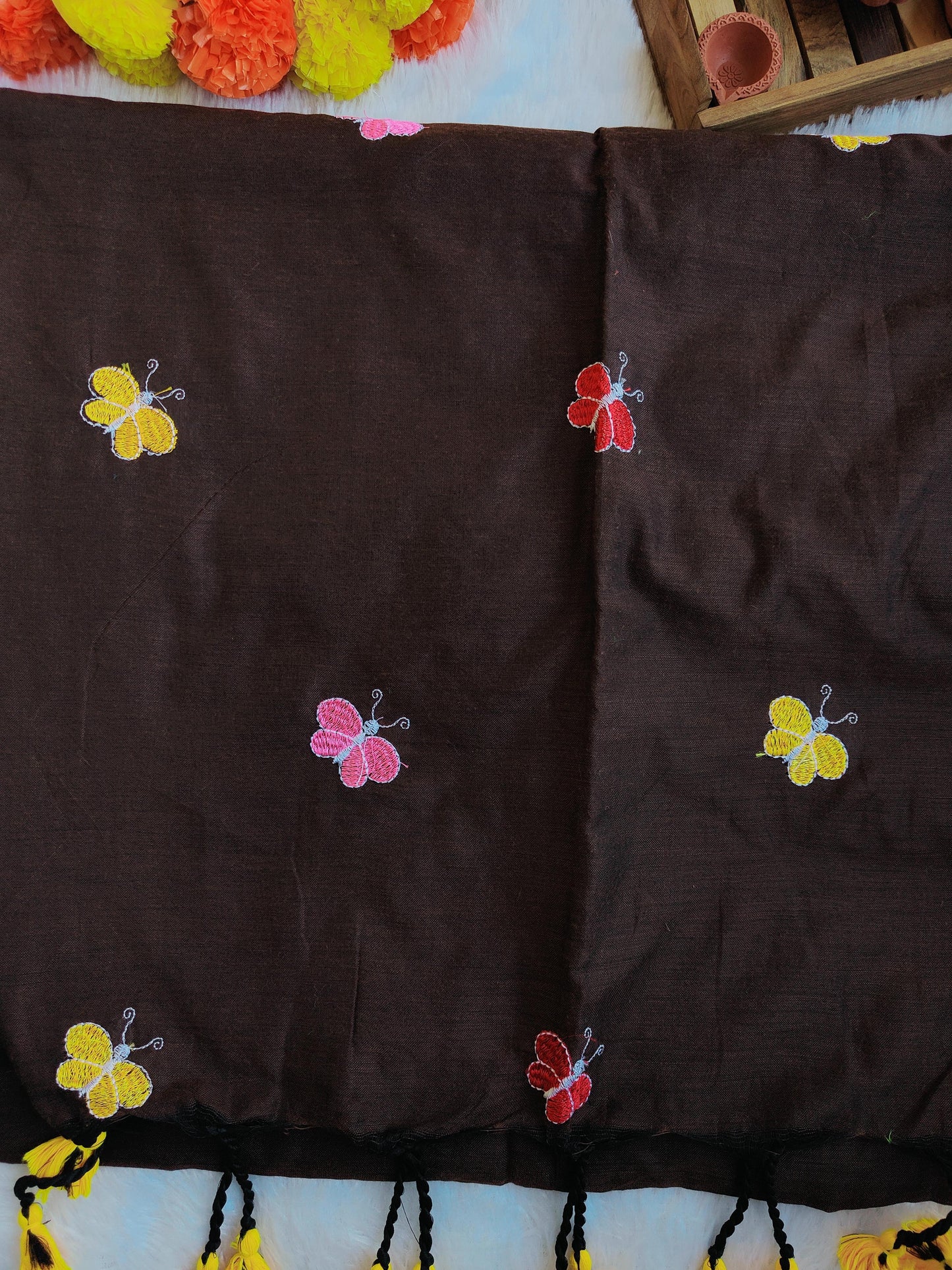 BROWN BUTTERFLY KHADI COTTON SAREE