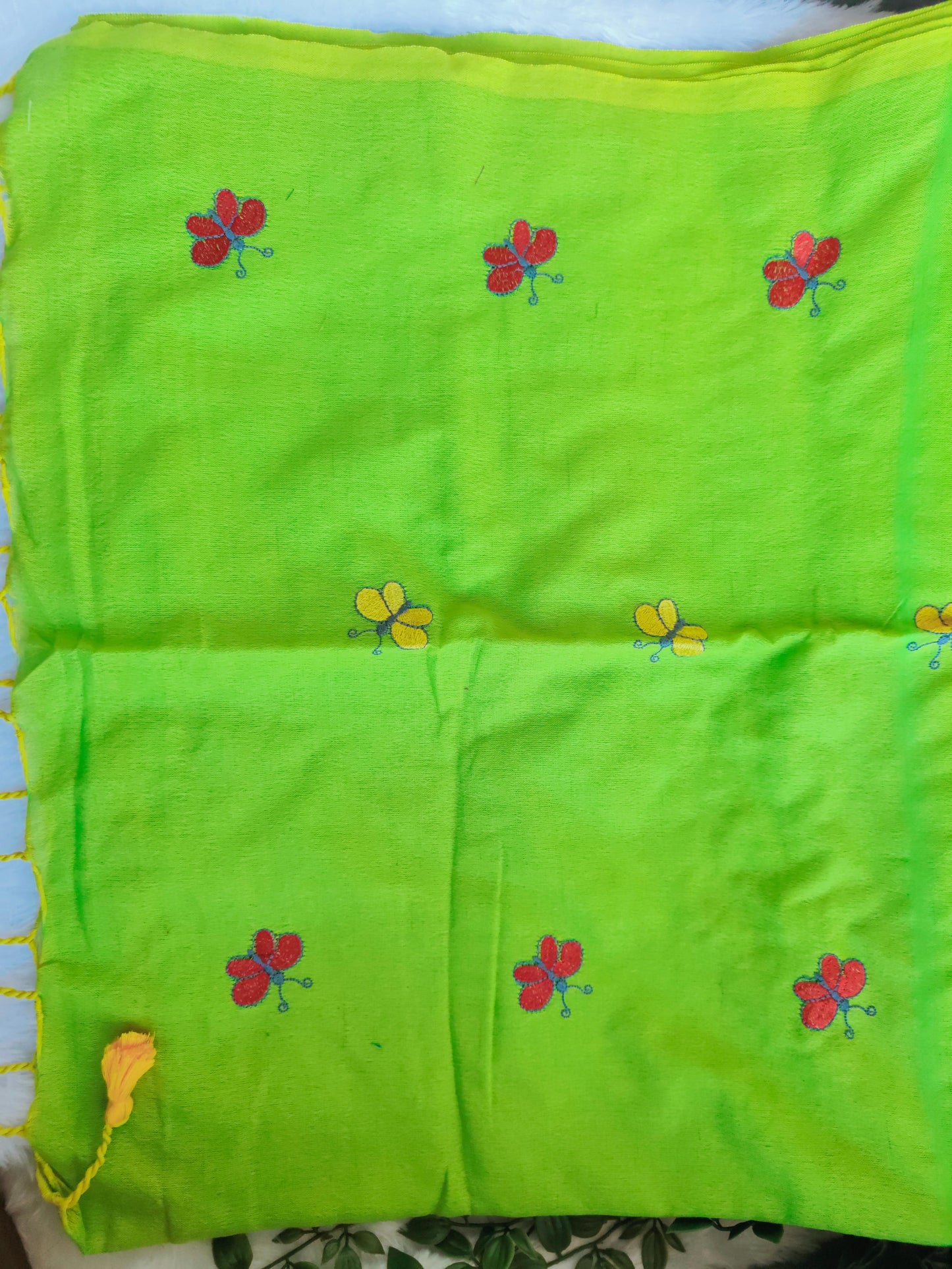 PARROT GREEN BUTTERFLY KHADI COTTON SAREE