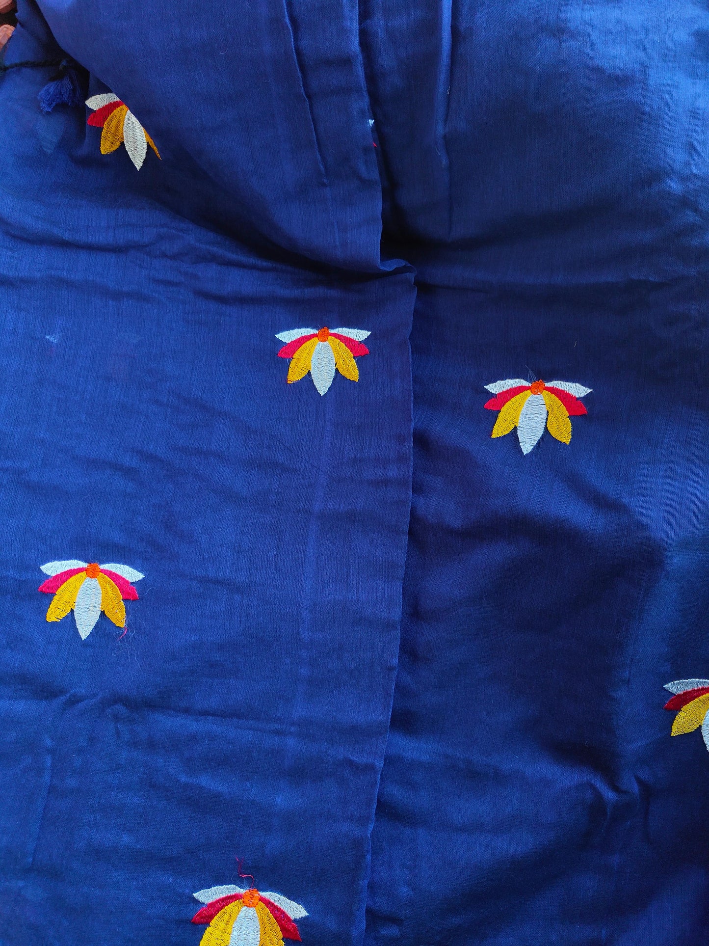 BLUE LOTUS EMBROIDERED MUL COTTON SAREE