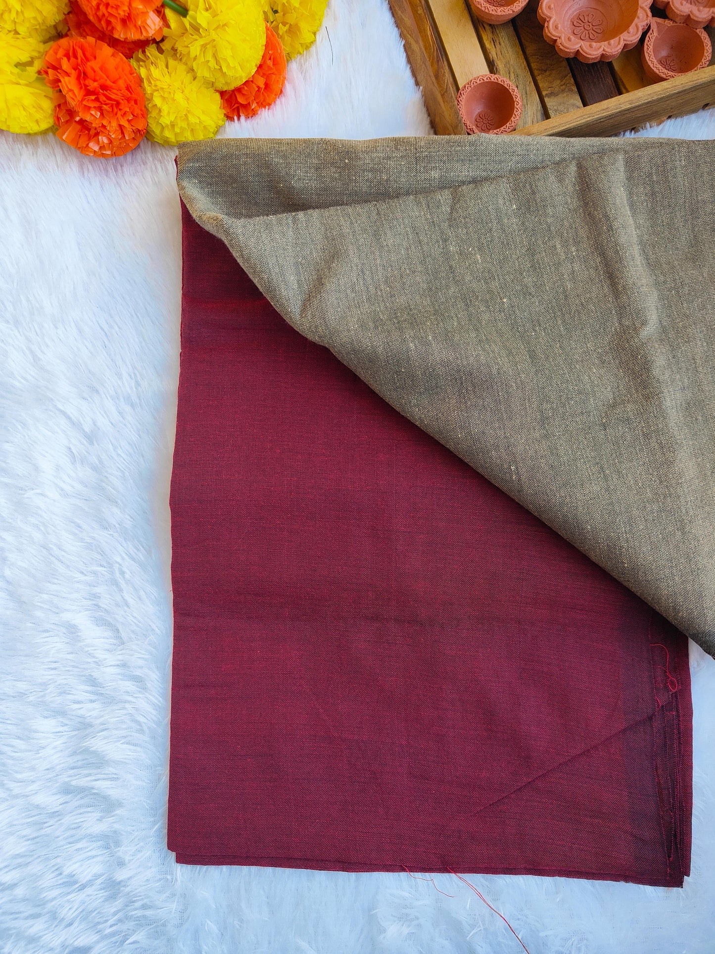 GREY AND MAROON KHADI COTTON SAREE