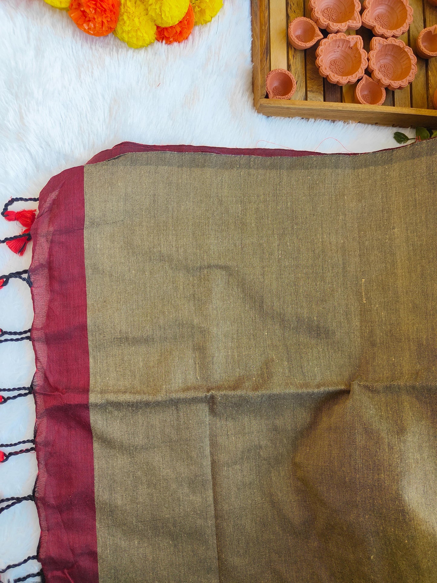 GREY AND MAROON KHADI COTTON SAREE