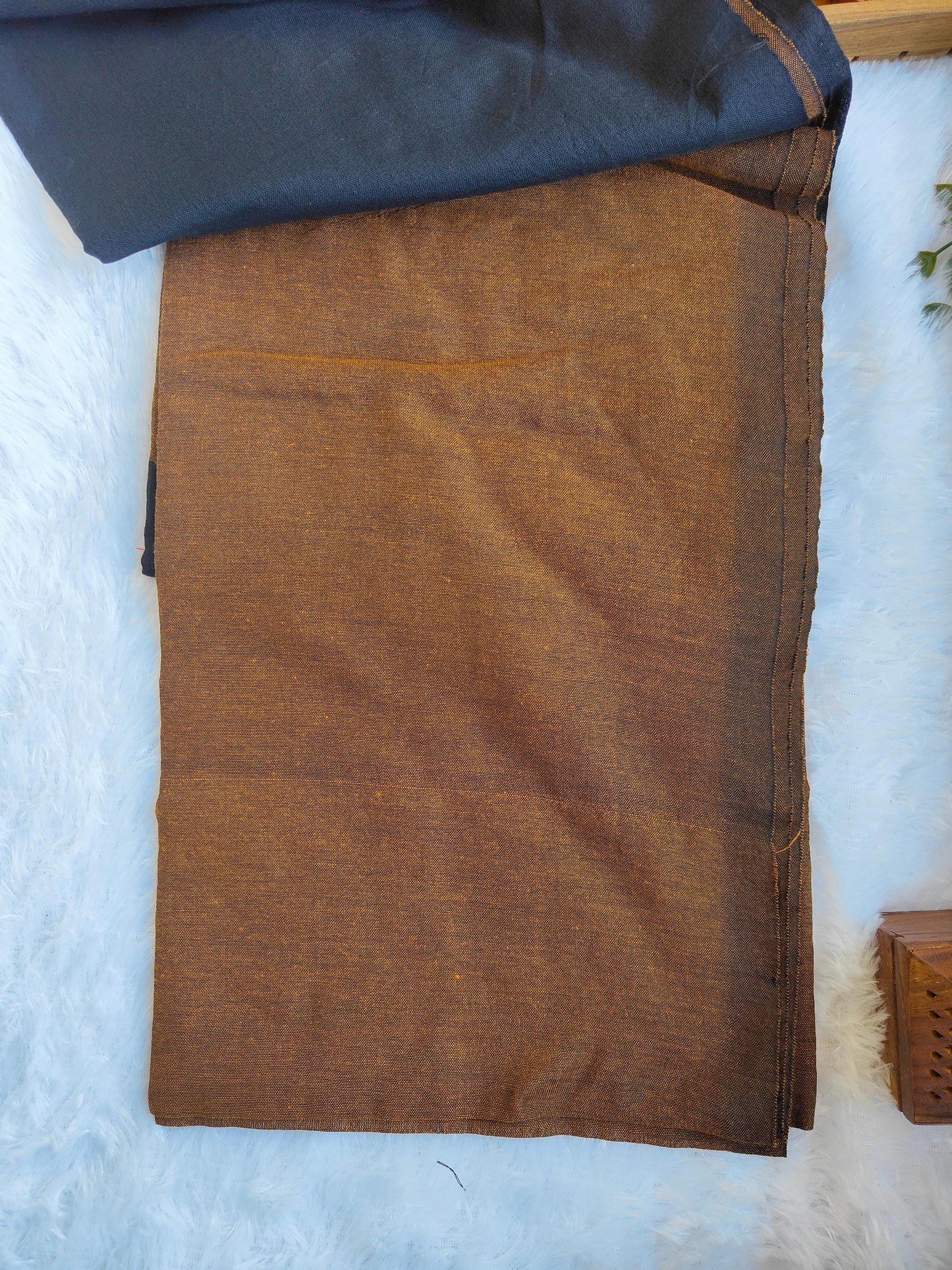 BROWN AND BLACK KHADI COTTON SAREE