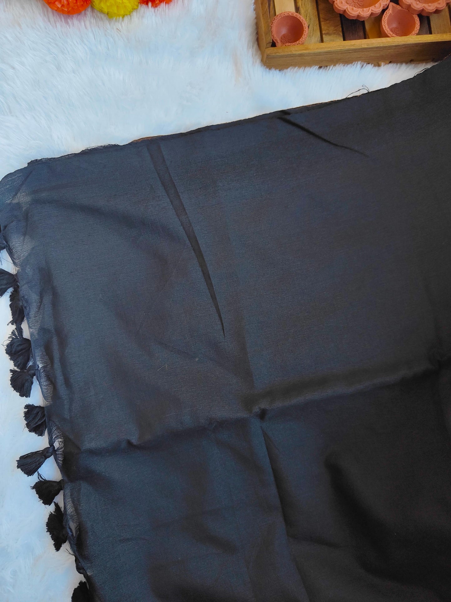BROWN AND BLACK KHADI COTTON SAREE