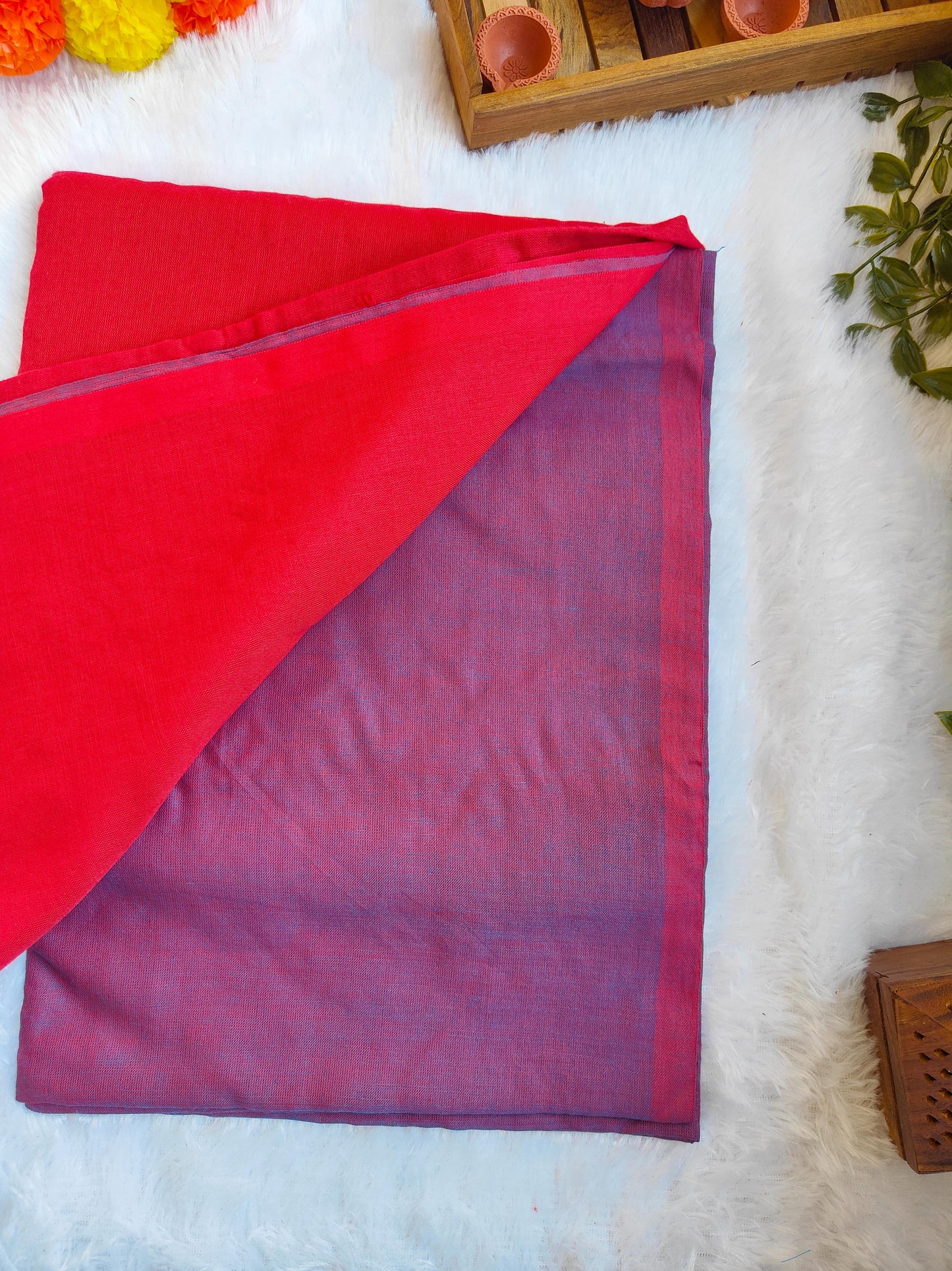 RED AND PURPLE KHADI COTTON SAREE
