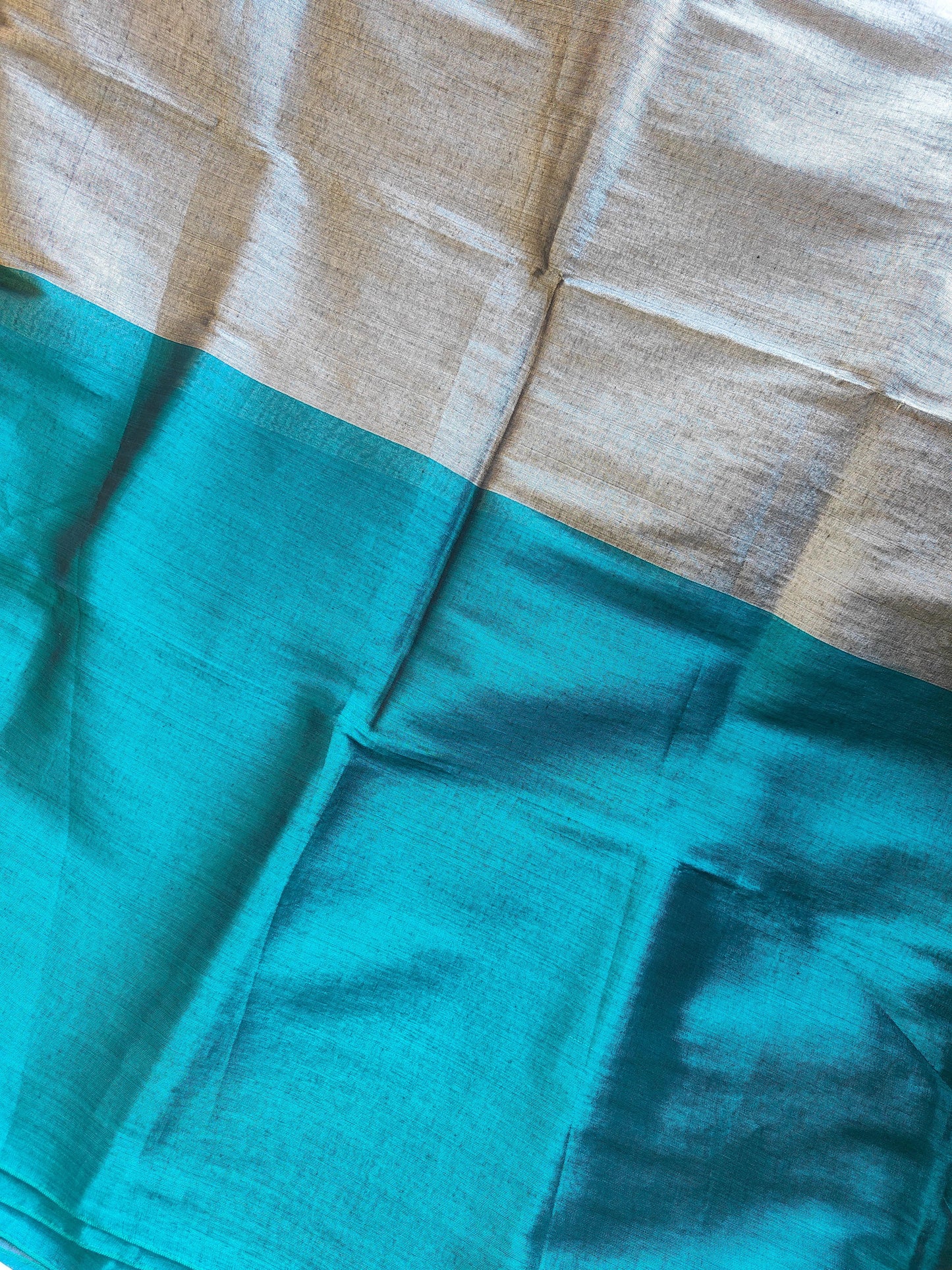 TEAL AND SILVER COTTON TISSUE SAREE