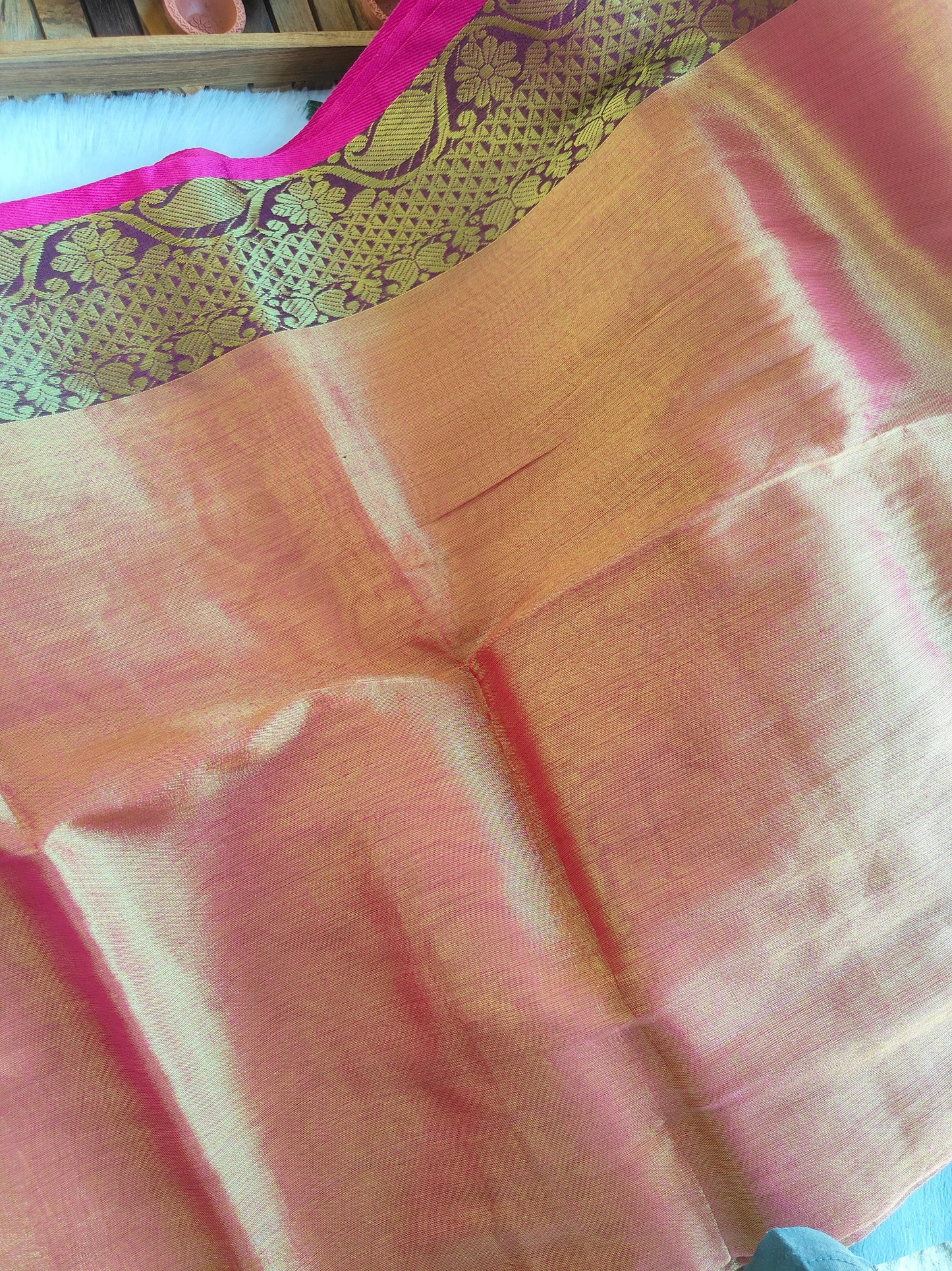 ORANGE BORDER COTTON TISSUE SAREE