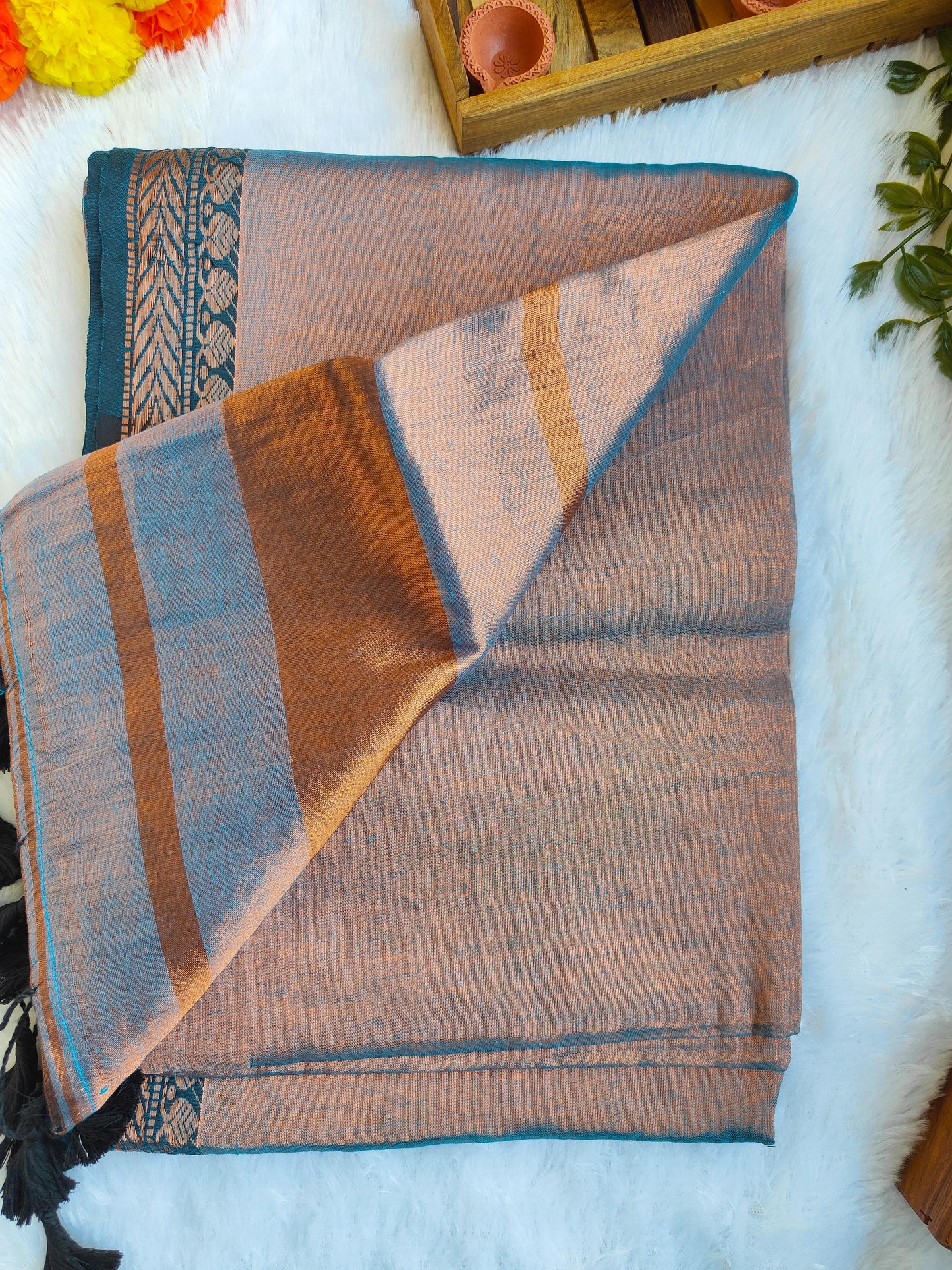 METALIC GREY BORDER COTTON TISSUE SAREE