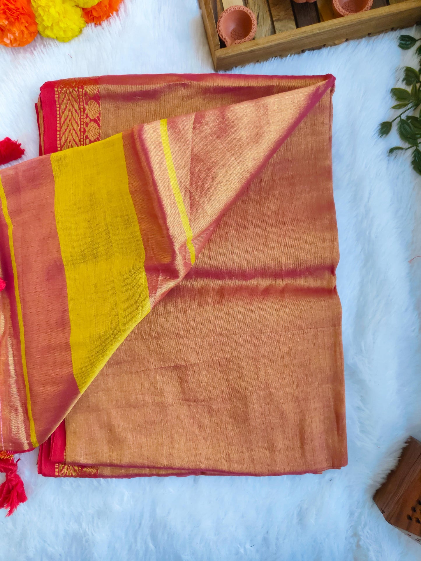 ORANGE BORDER COTTON TISSUE SAREE