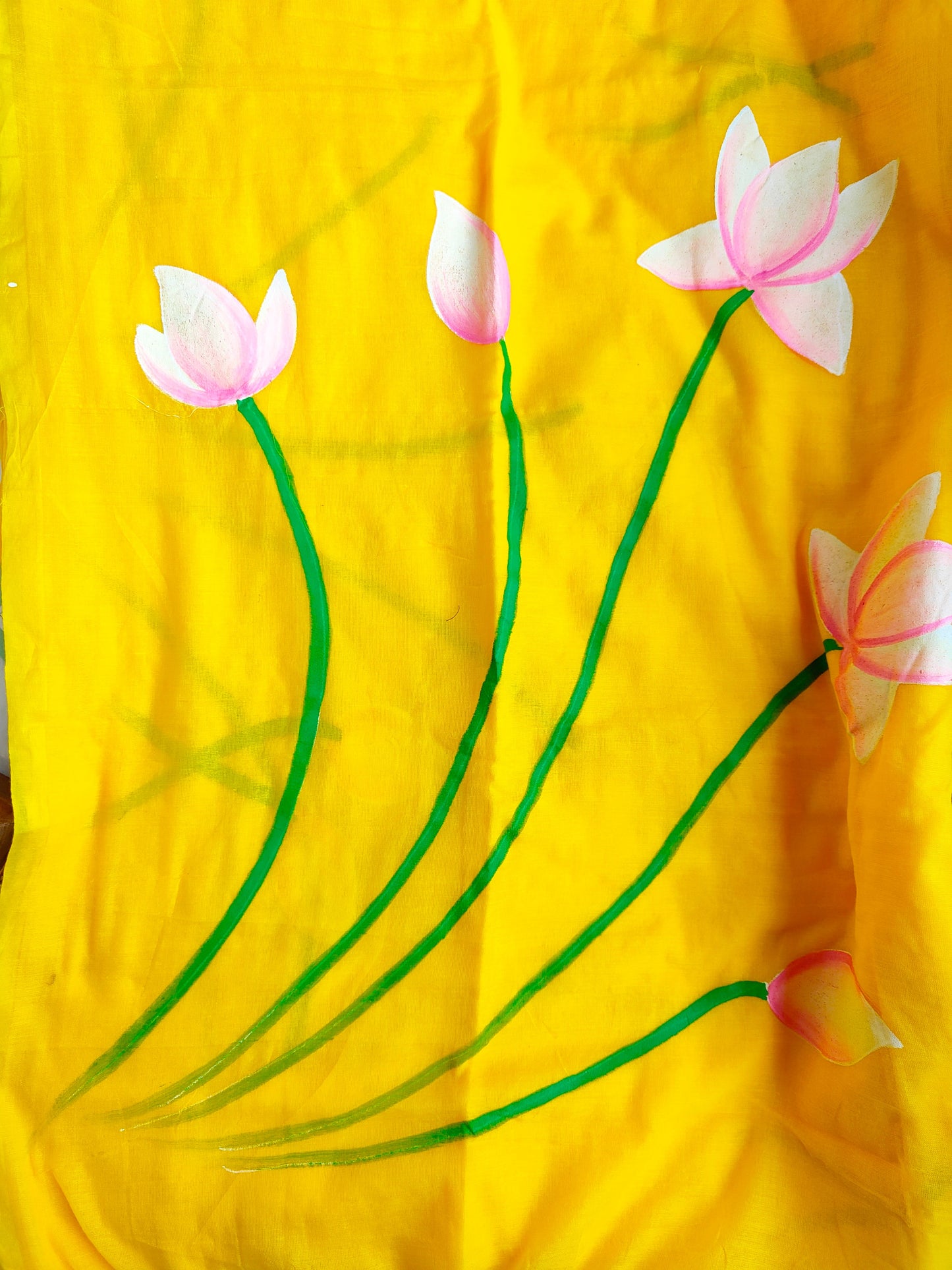 YELLOW LOTUS HAND PAINTED MUL COTTON SAREE