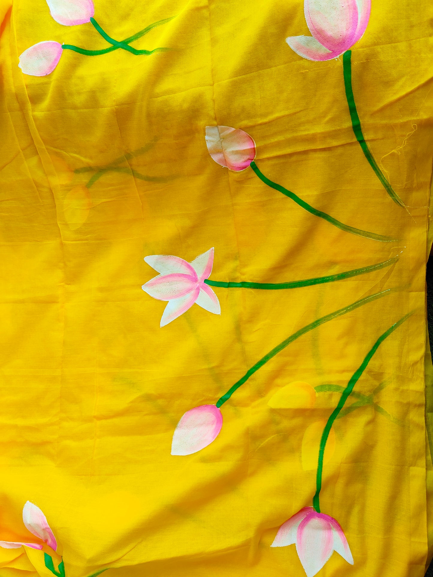 YELLOW LOTUS HAND PAINTED MUL COTTON SAREE