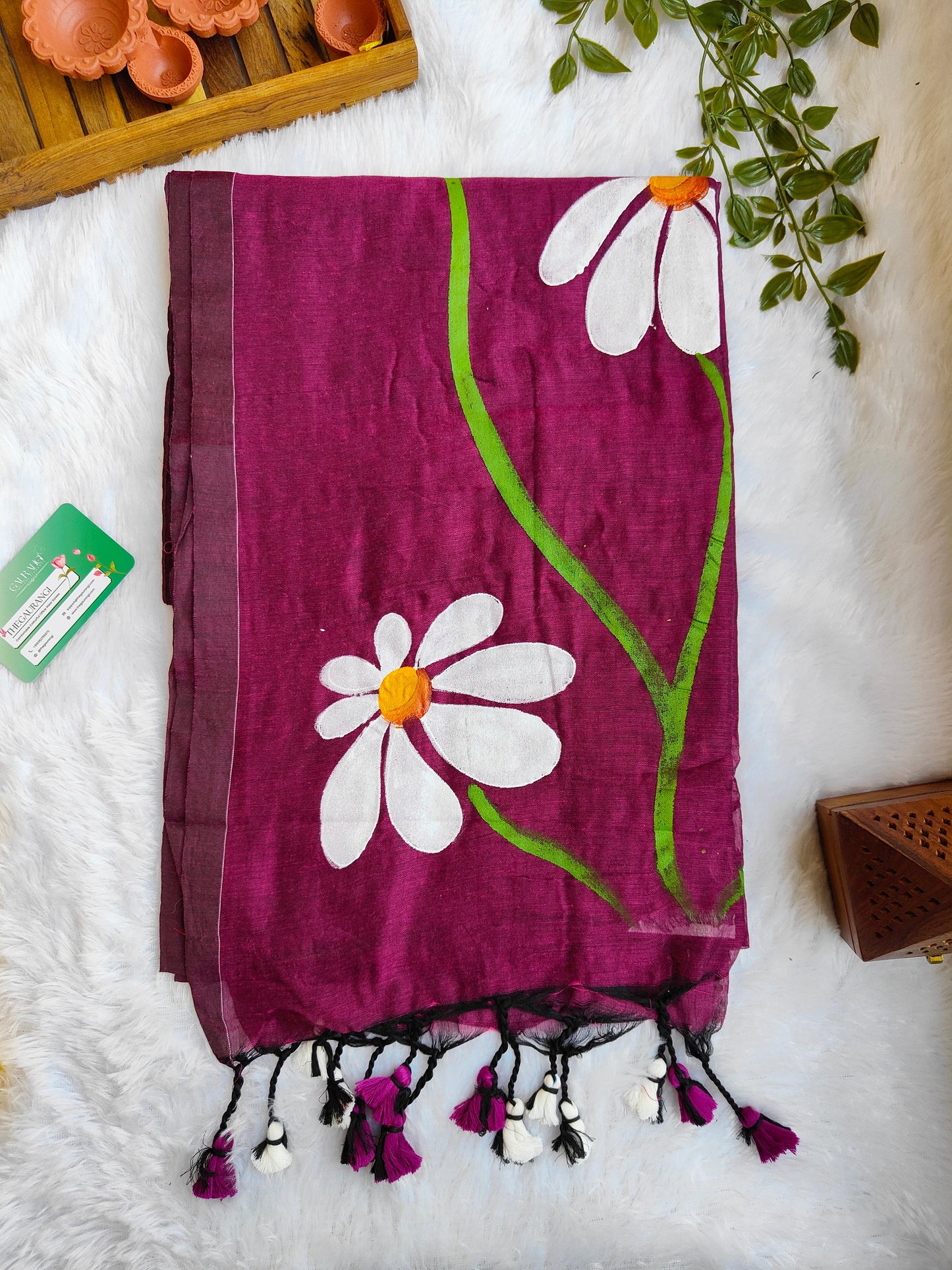 MAGENTA FLORAL HAND PAINTED MUL COTTON SAREE