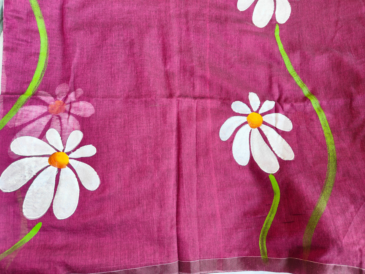 MAGENTA FLORAL HAND PAINTED MUL COTTON SAREE
