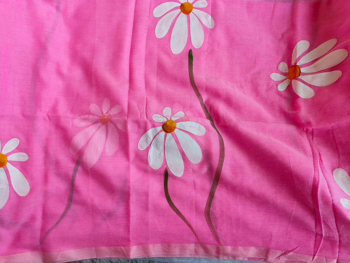 BABY PINK FLORAL HAND PAINTED MUL COTTON SAREE