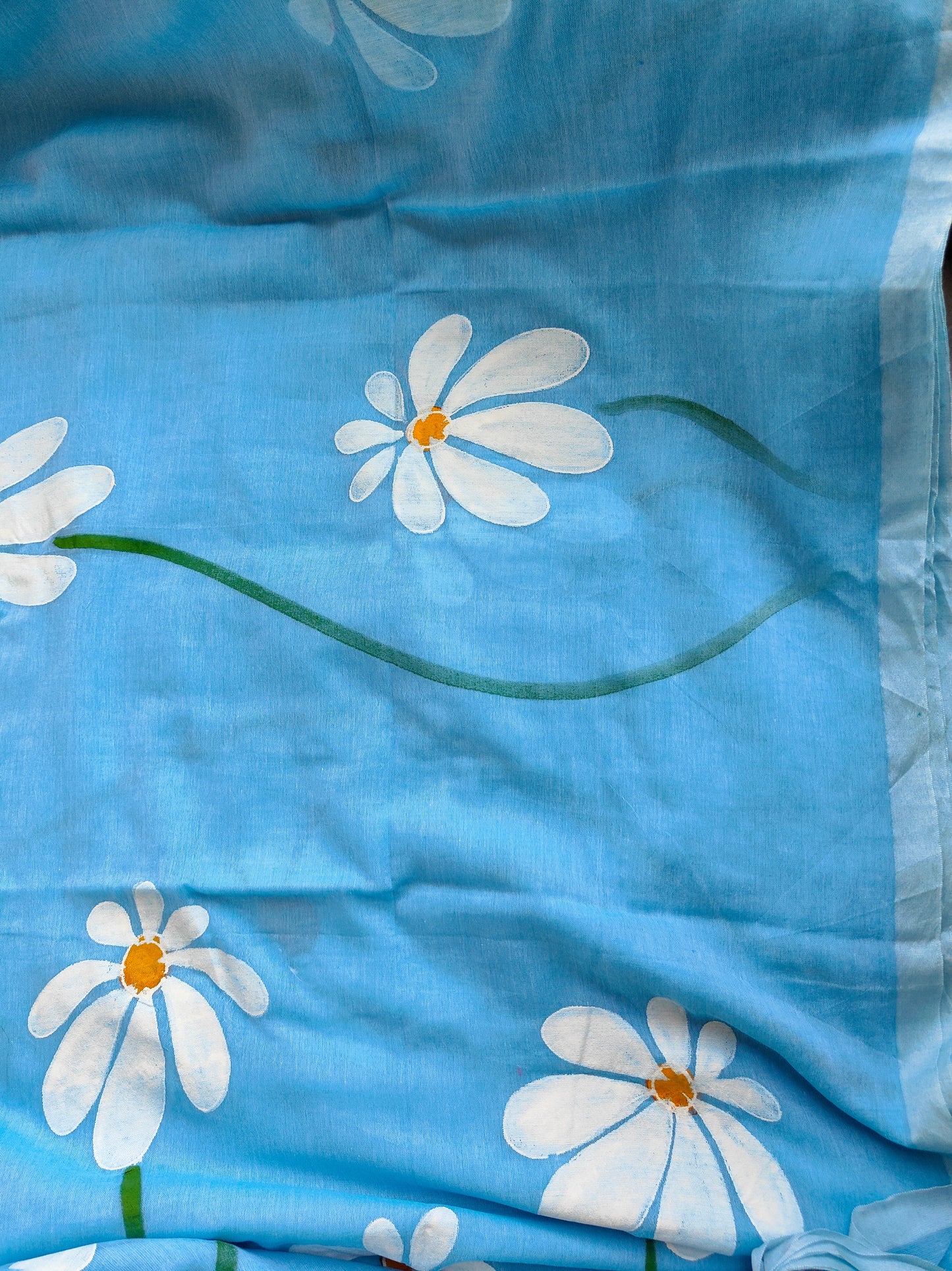 SKY BLUE FLORAL HAND PAINTED MUL COTTON SAREE