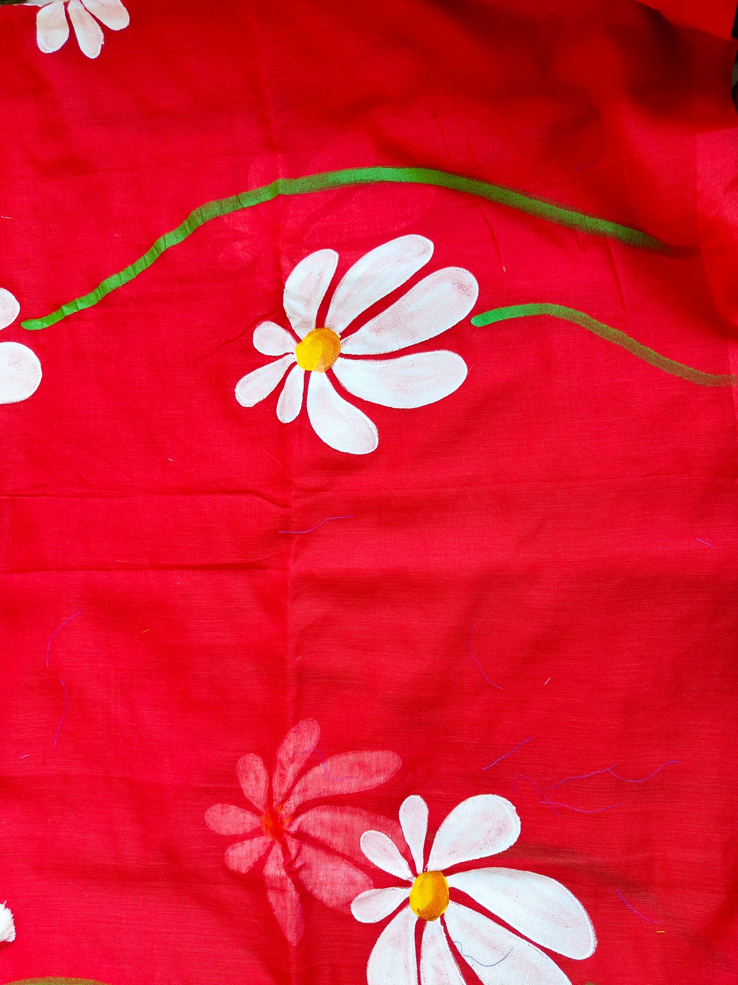 RED FLORAL HAND PAINTED MUL COTTON SAREE