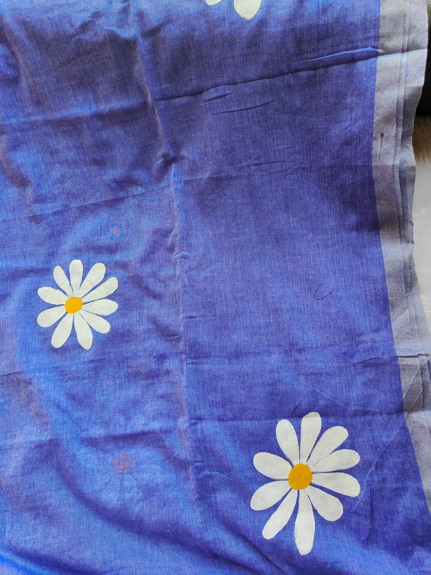 PURPLE FLORAL HAND PAINTED MUL COTTON SAREE