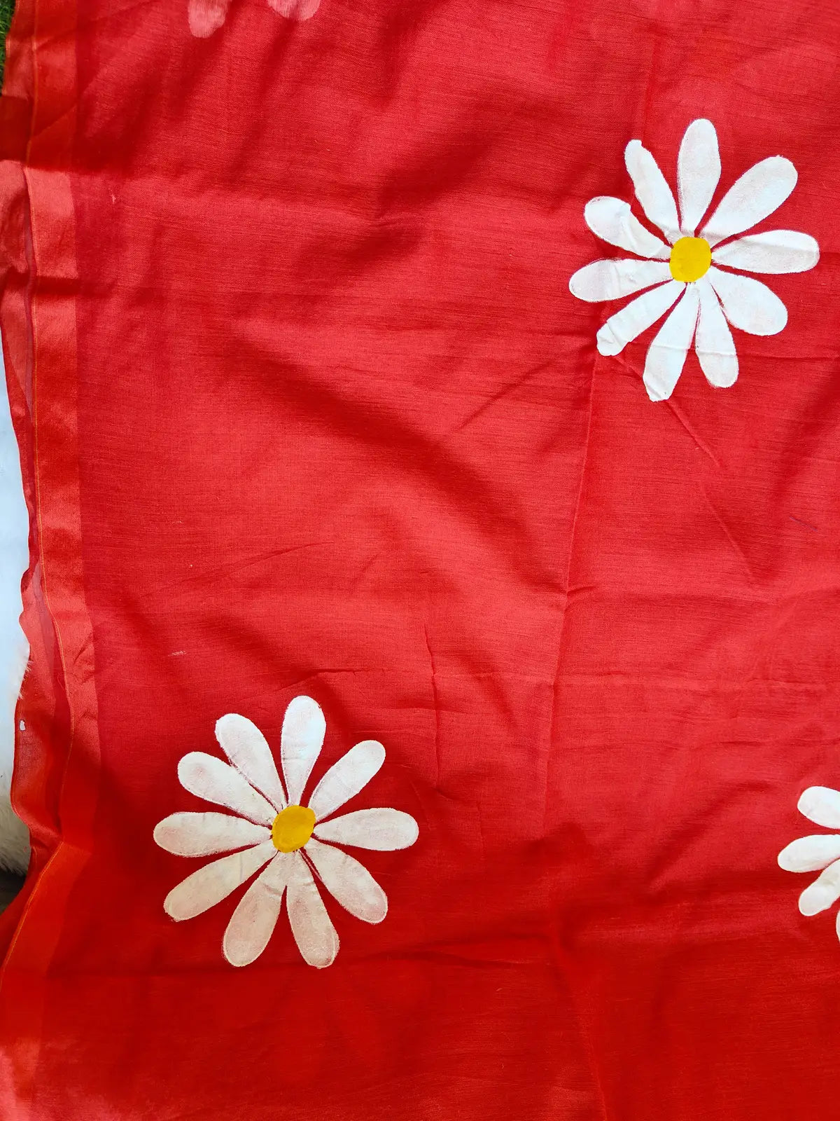 RED FLORAL HAND PAINTED MUL COTTON SAREE