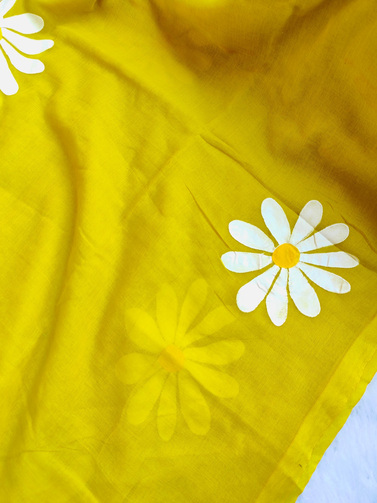 LEMON YELLOW FLORAL HAND PAINTED MUL COTTON SAREE