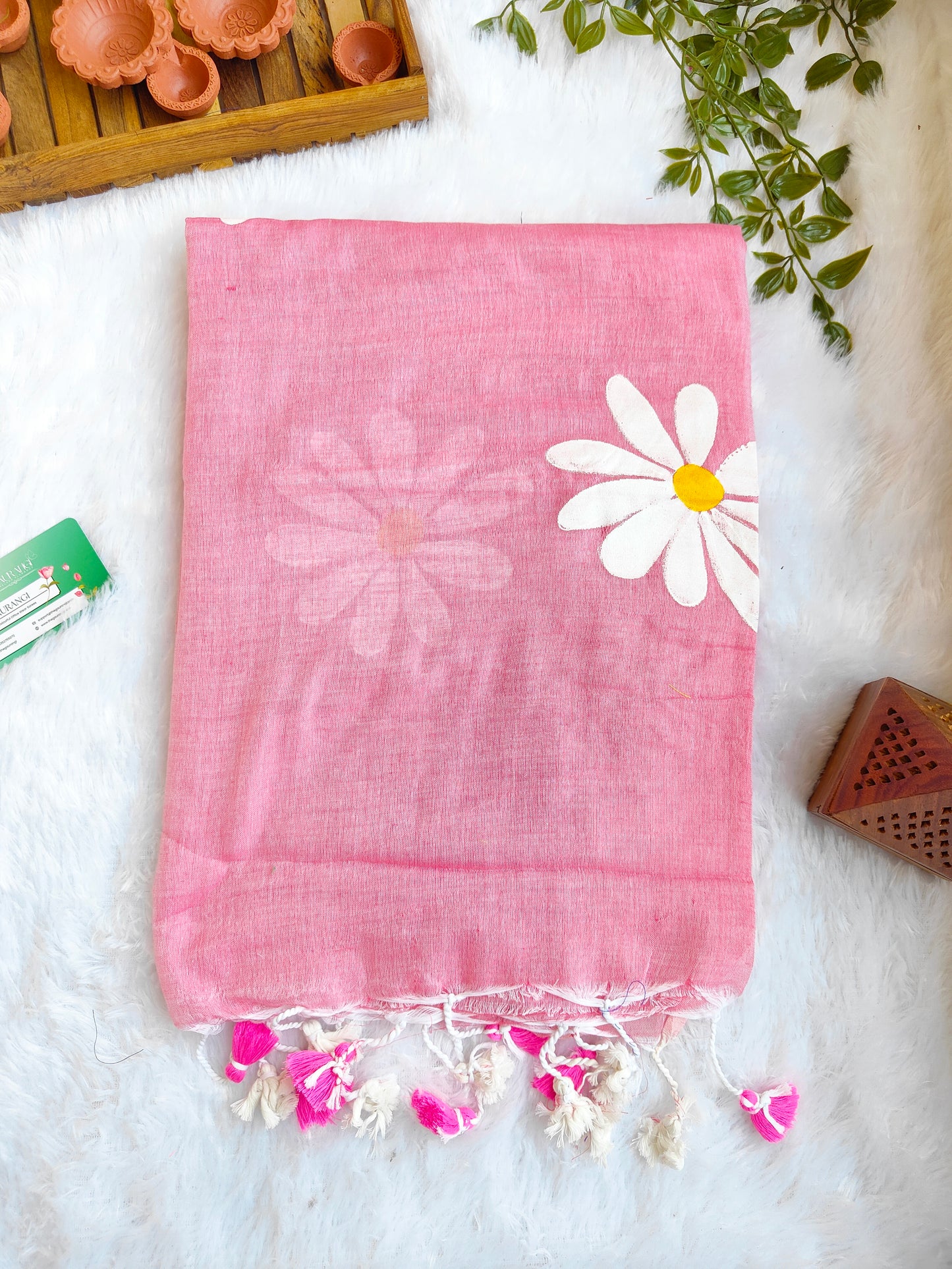 BABY PINK FLORAL HAND PAINTED MUL COTTON SAREE