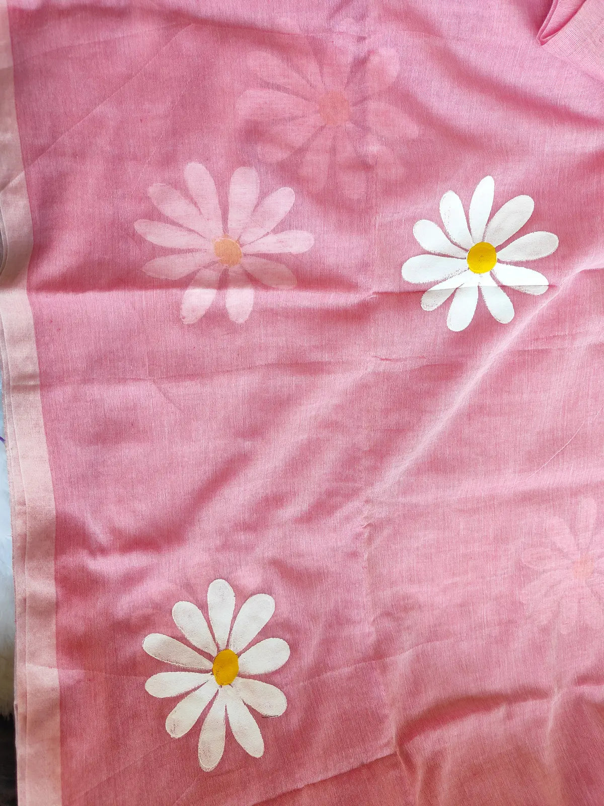BABY PINK FLORAL HAND PAINTED MUL COTTON SAREE