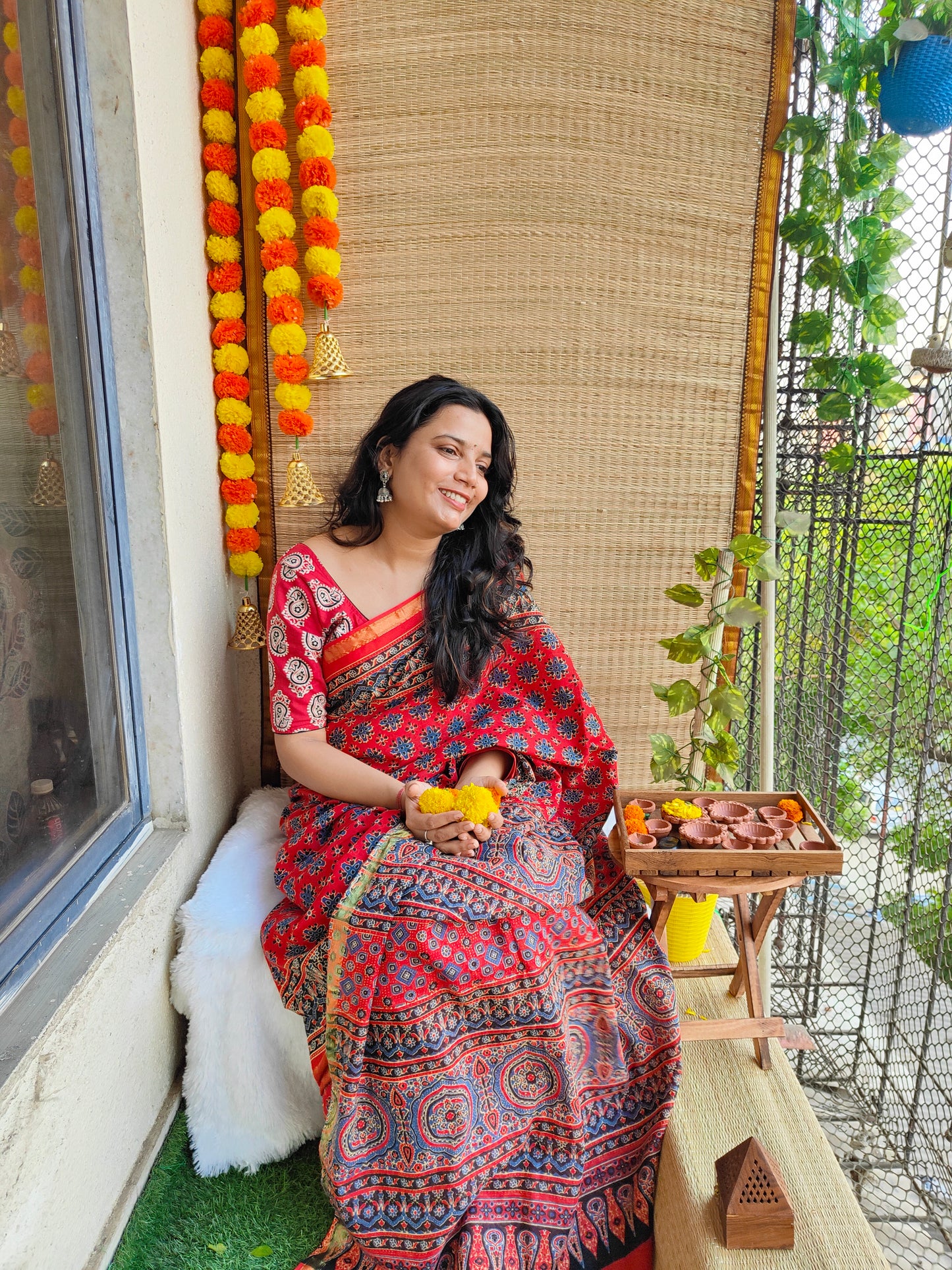 RED AJRAKH CHANDERI COTTON SAREE