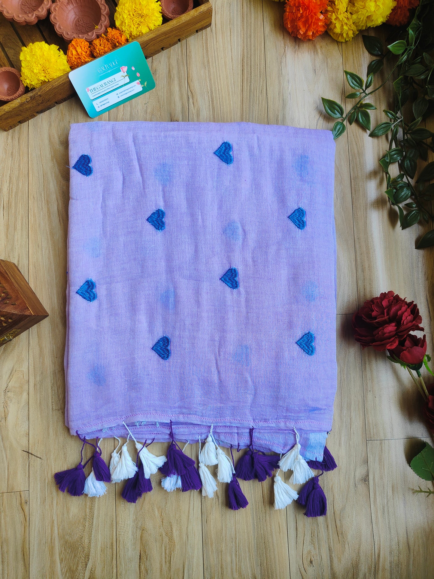 LAVENDER HEART MUL COTTON SAREE