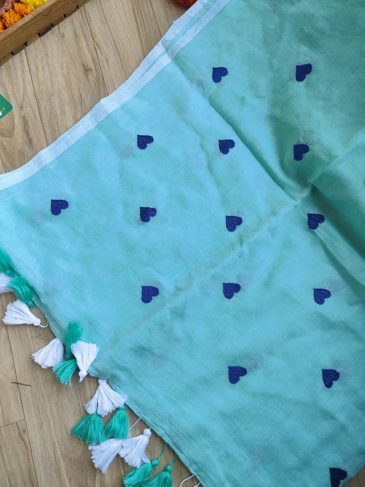 SKY BLUE HEART MUL COTTON SAREE