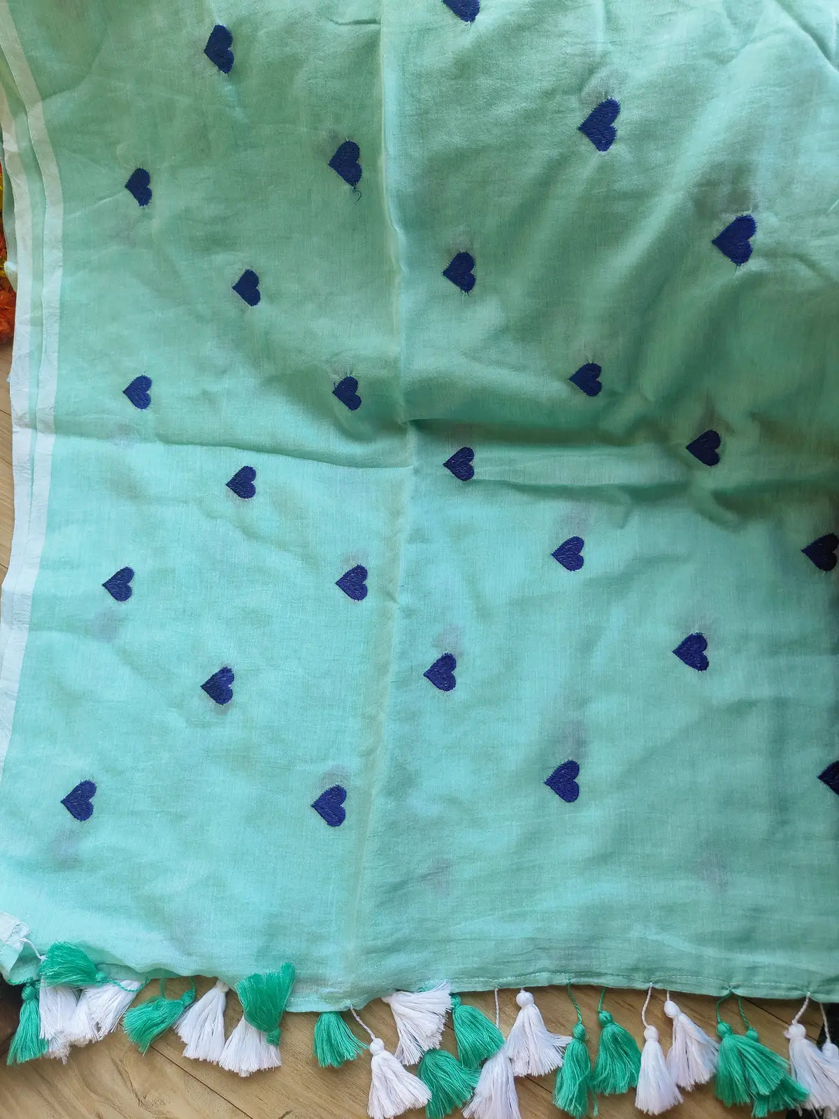 TORQUOISE BLUE HEART MUL COTTON SAREE