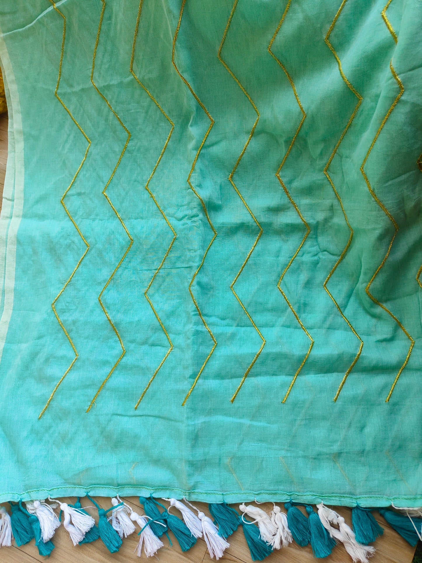 SKY BLUE ZIG ZAG MUL COTTON SAREE