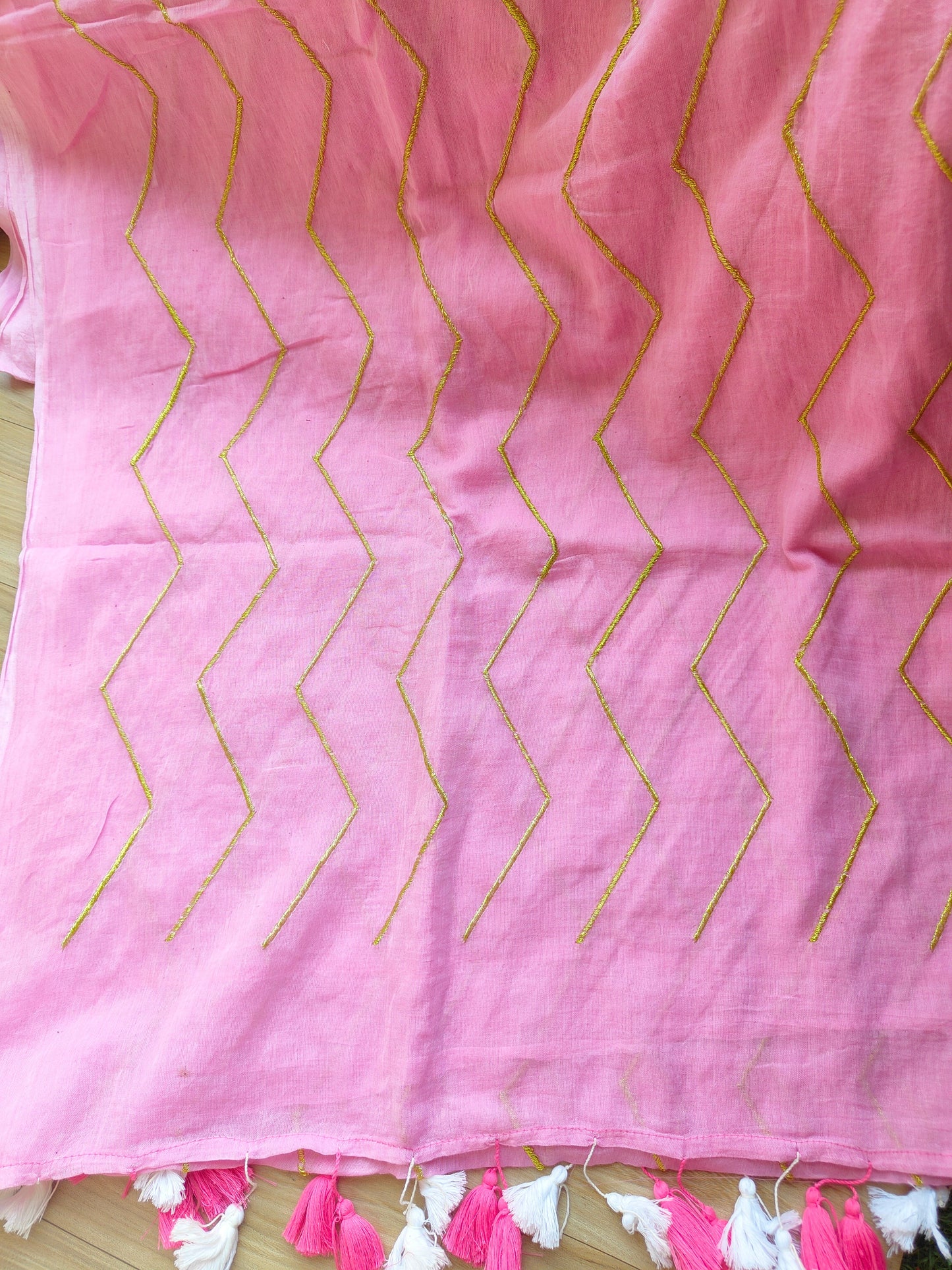 BABY PINK ZIG ZAG MUL COTTON SAREE