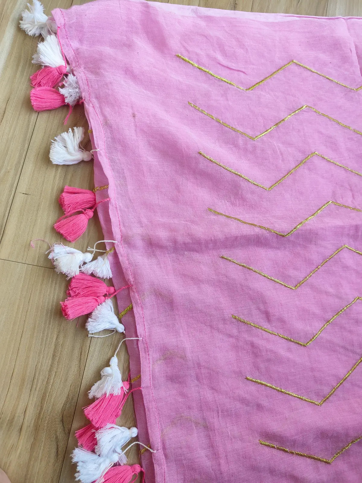 BABY PINK ZIG ZAG MUL COTTON SAREE