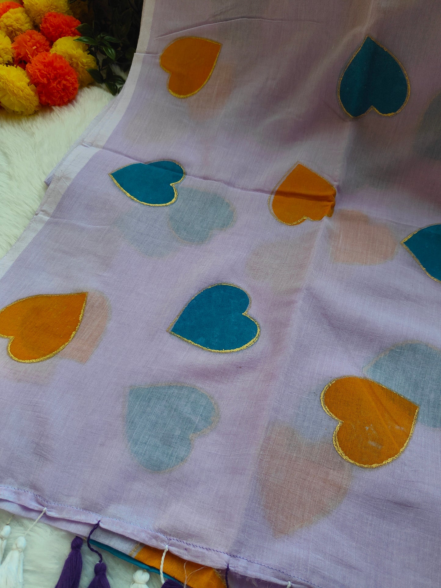 LAVENDER PURPLE HEART MUL COTTON SAREE