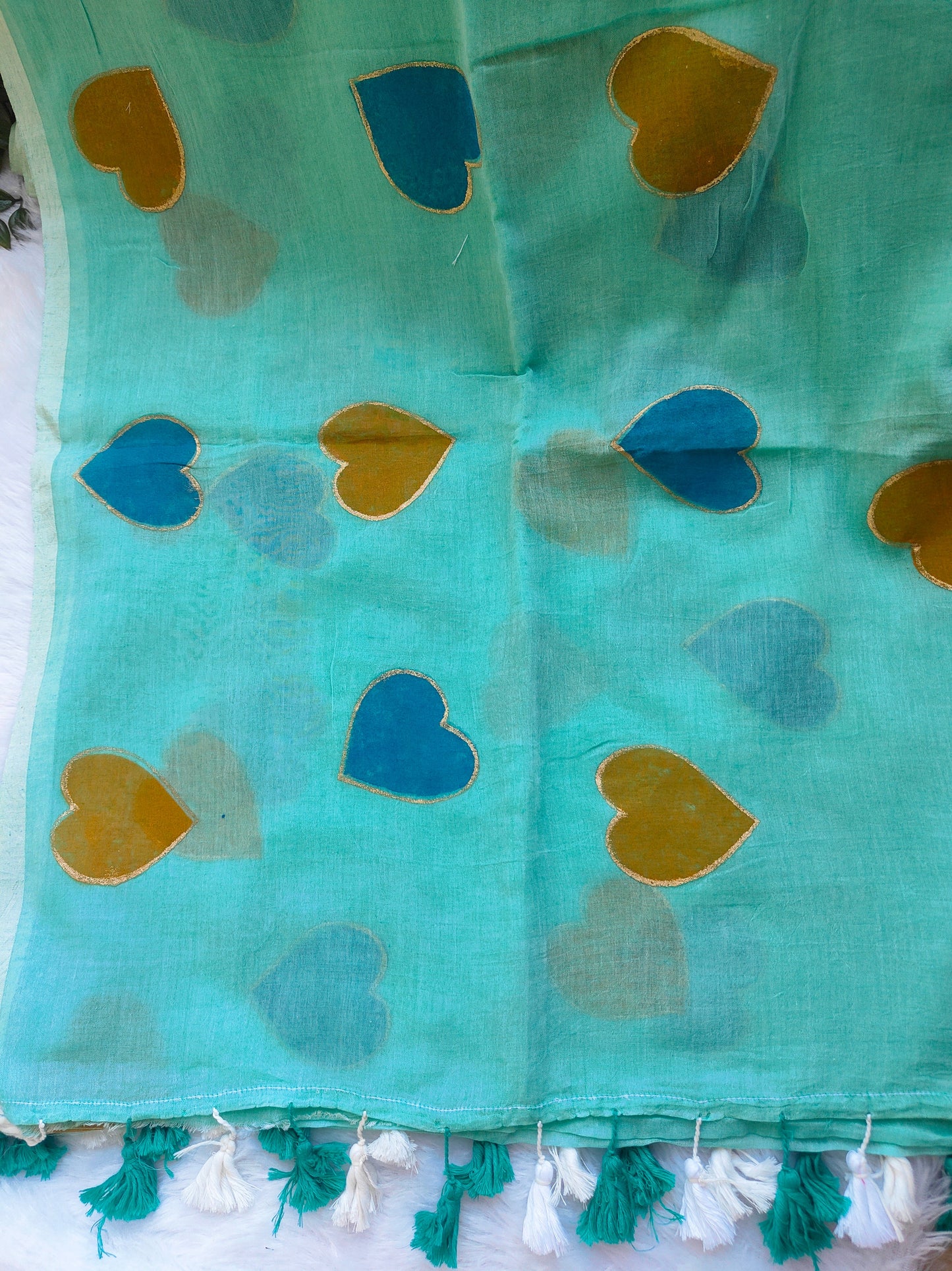 TORQUOISE HEART MUL COTTON SAREE