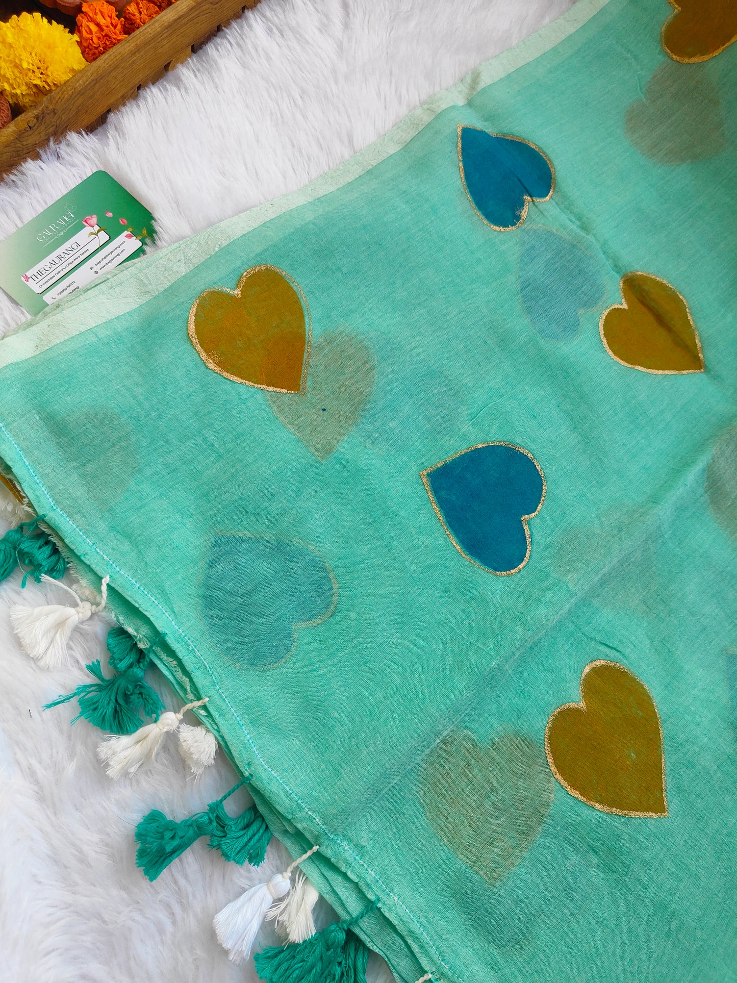 TORQUOISE HEART MUL COTTON SAREE