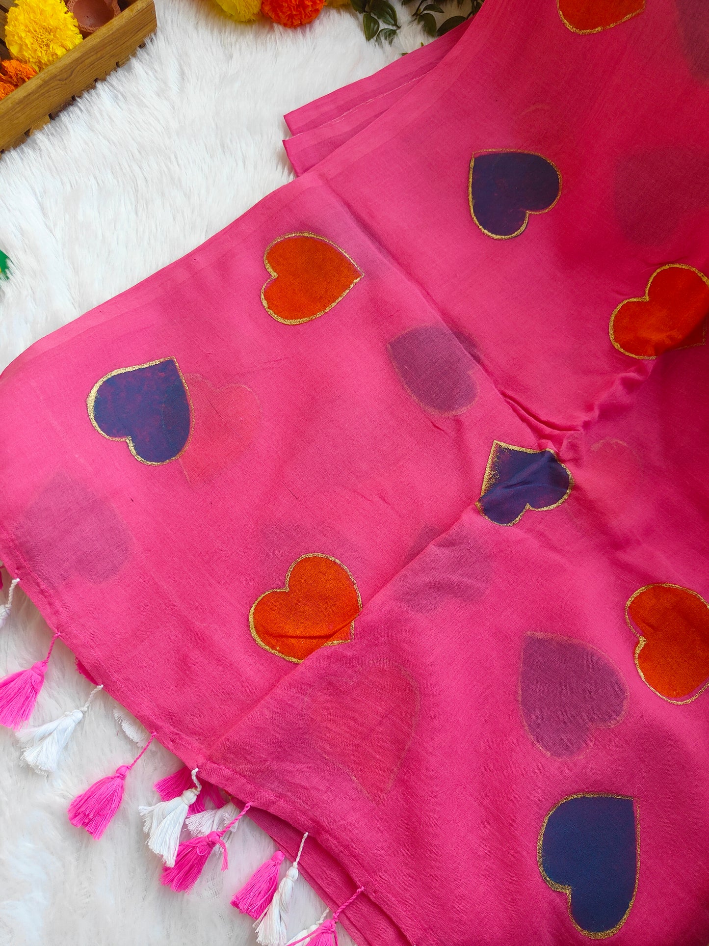 SOFT PINK HEART MUL COTTON SAREE