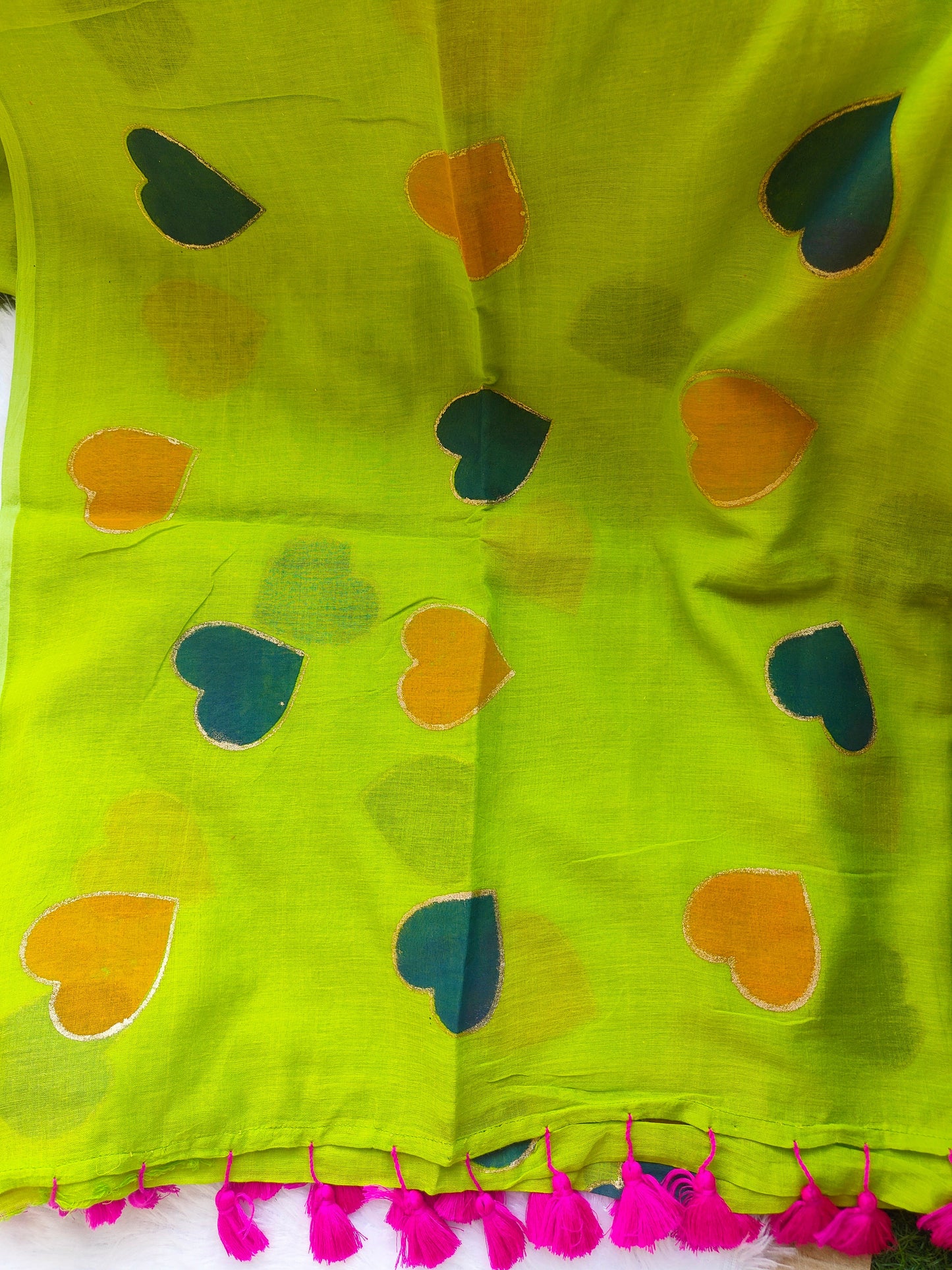 PARROT GREEN HEART MUL COTTON SAREE