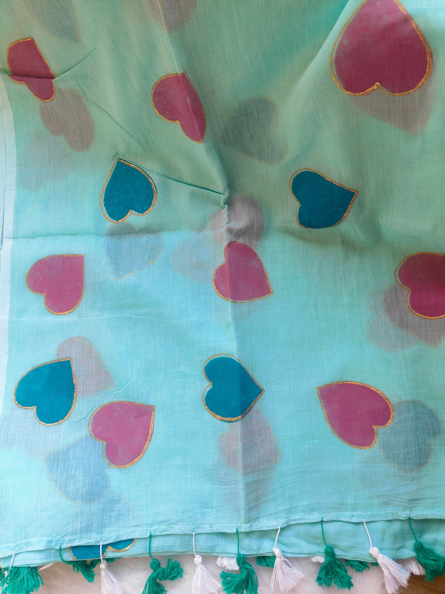 SKY BLUE HEART MUL COTTON SAREE