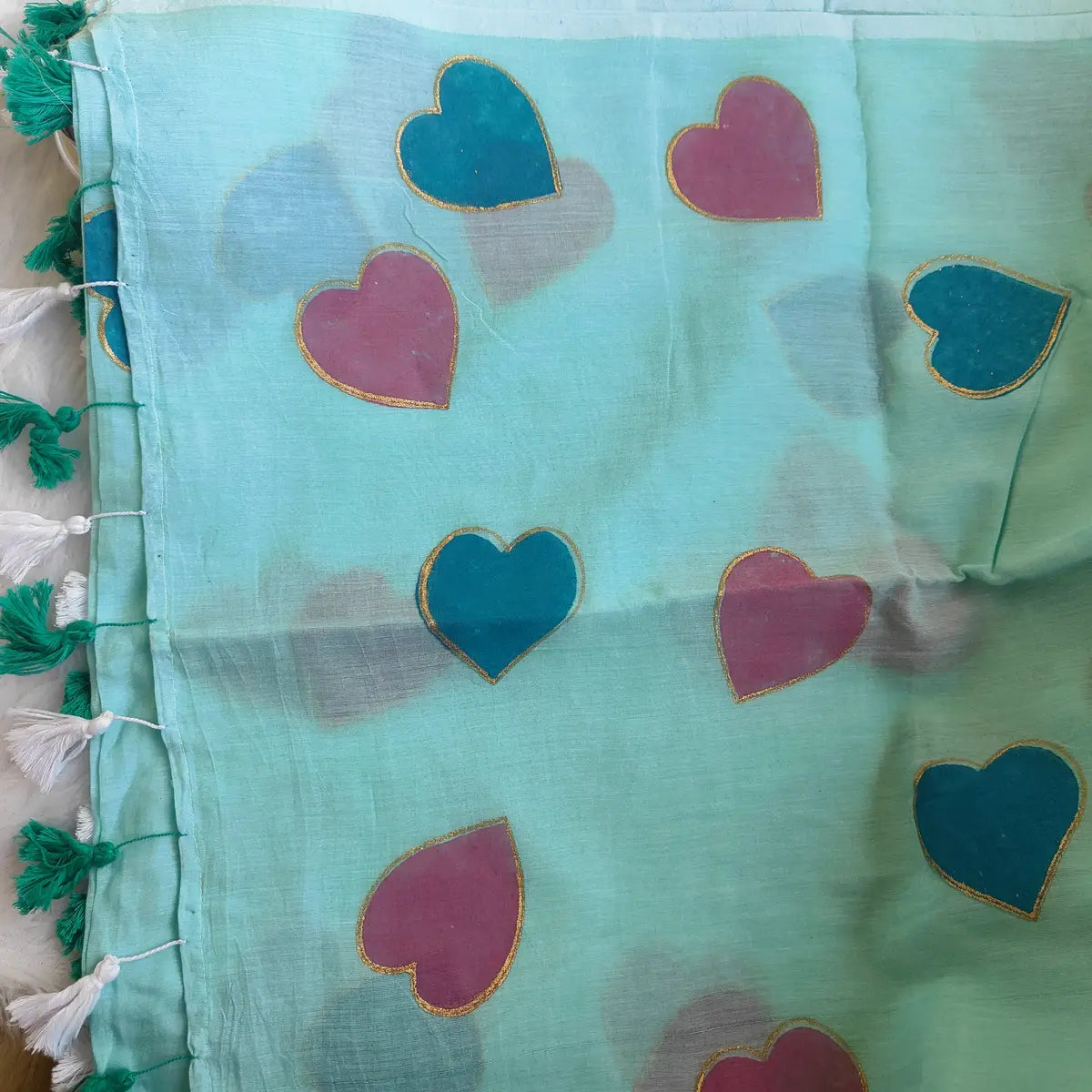 SKY BLUE HEART MUL COTTON SAREE