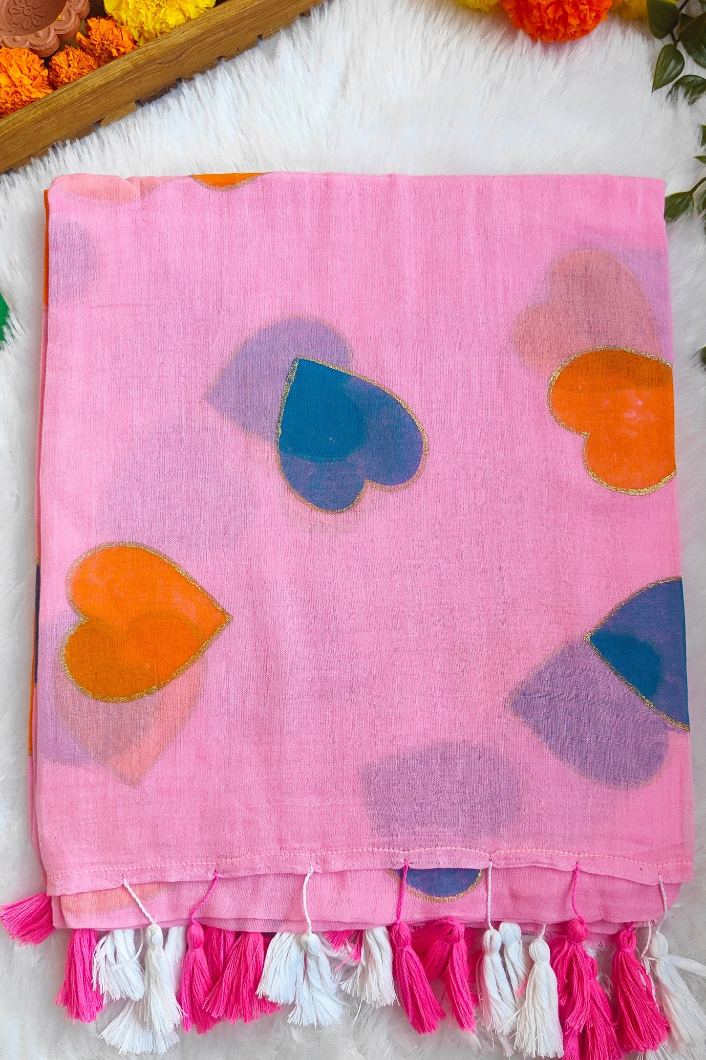 BABY PINK HEART MUL COTTON SAREE