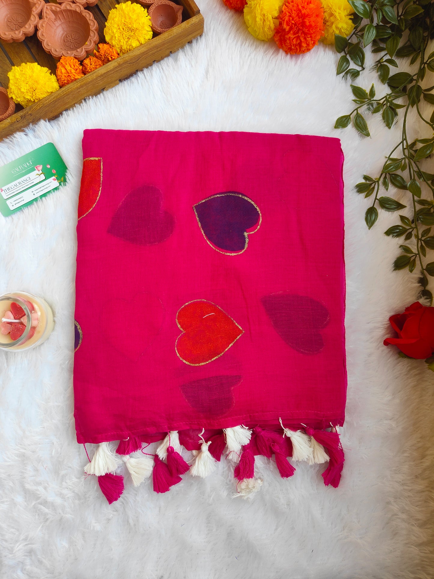 DARK PINK HEART MUL COTTON SAREE