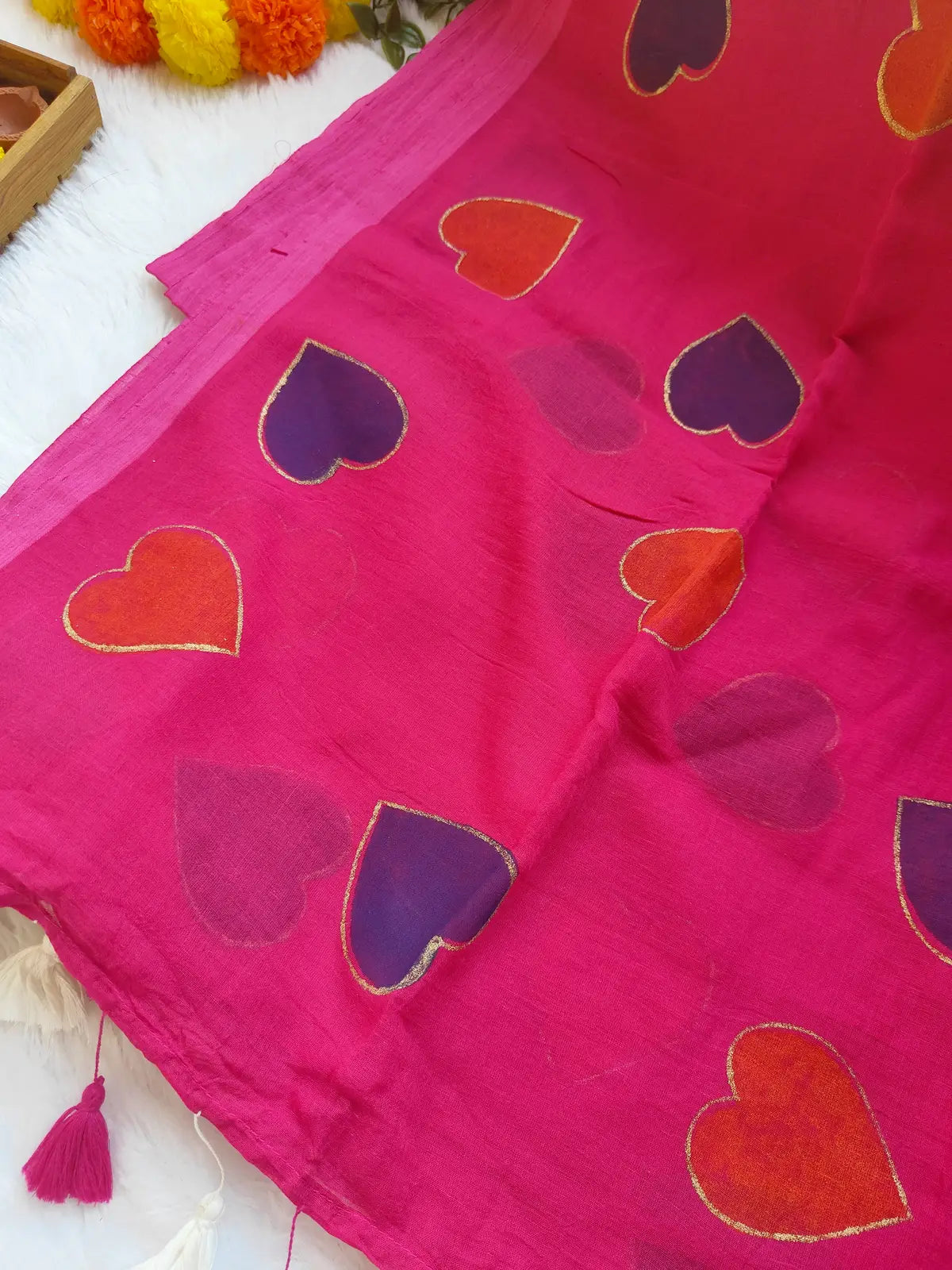 DARK PINK HEART MUL COTTON SAREE
