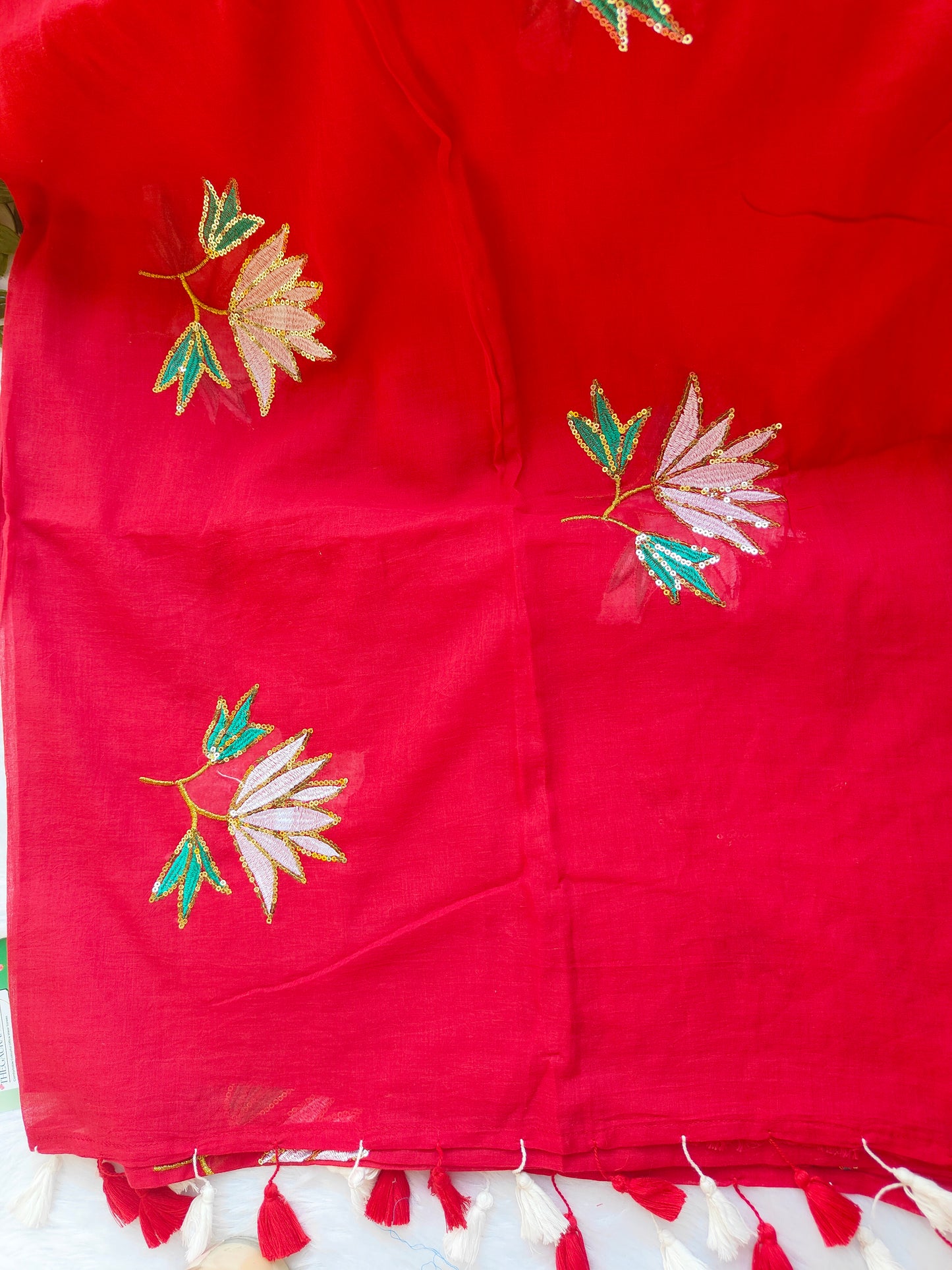 RED LOTUS SITARA MUL COTTON SAREE