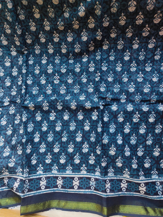 INDIGO AJRAKH CHANDERI COTTON SAREE