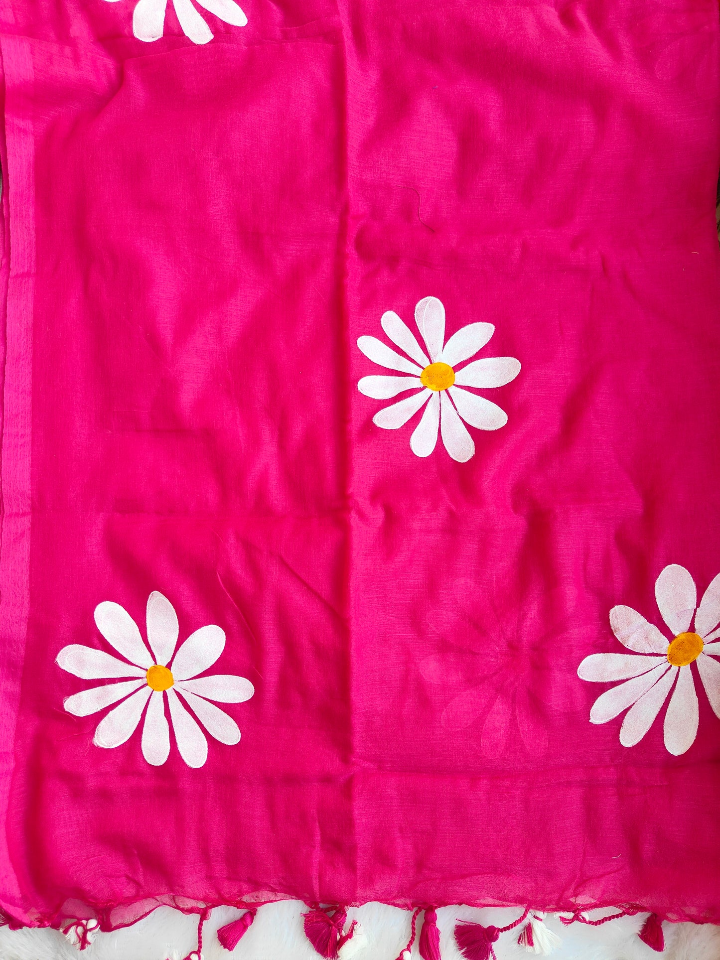 PINK FLORAL HAND PAINTED MUL COTTON SAREE