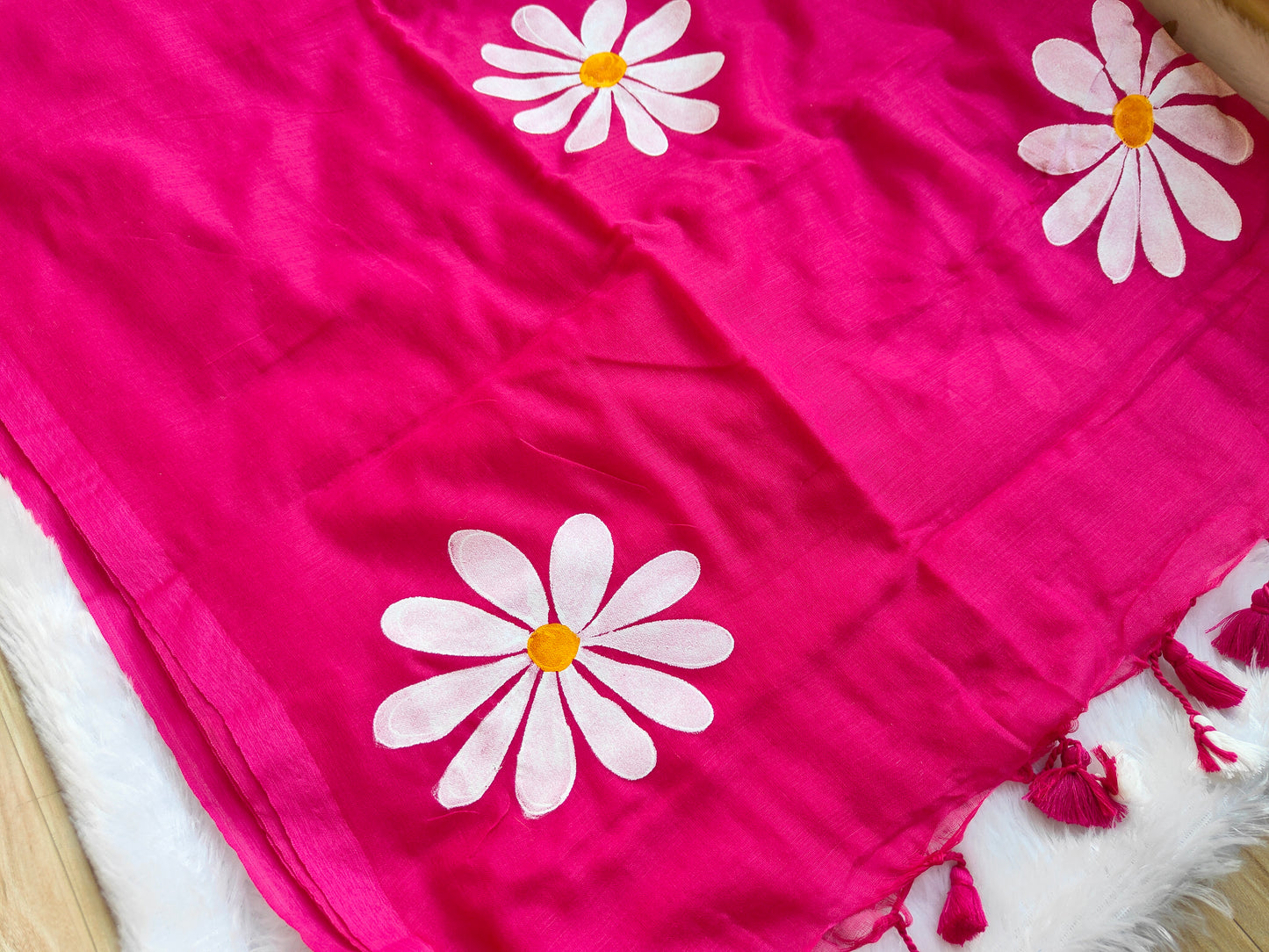 PINK FLORAL HAND PAINTED MUL COTTON SAREE